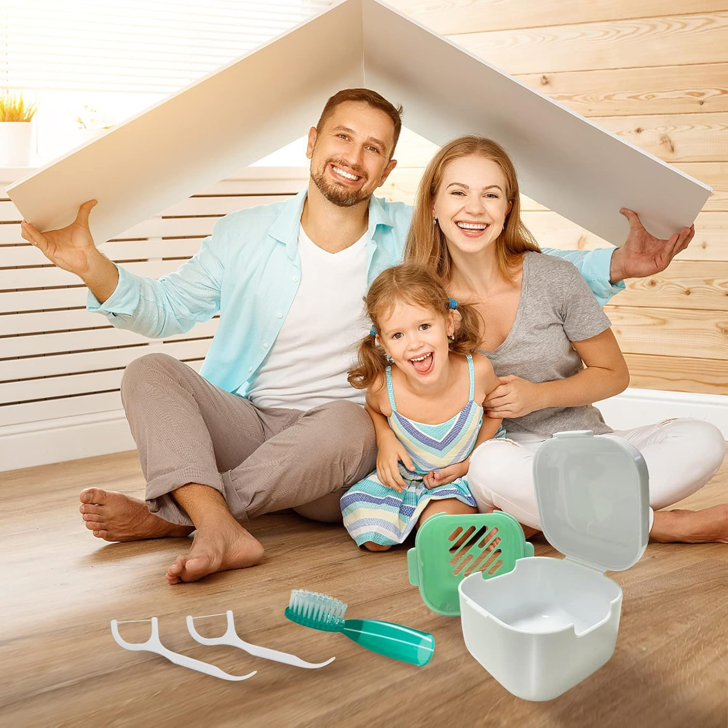 Retainer Case, Denture Bath, Denture Cups for Soaking Dentures, Denture Pots with Lid, Easy to Carry and Clean Denture Case with Removable Rinse Basket and Finger Toothbrush - Pink image number 6