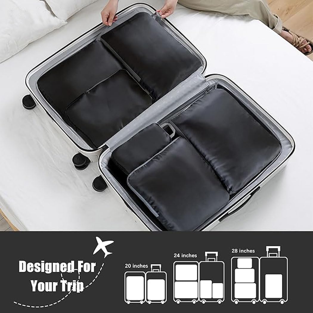 Idopick Compression Packing Cubes for Travel,4 Set Packing Cubes for Suitcases,Travel Accessories Expandable Packing Organizers for Carry On, Black image number 6