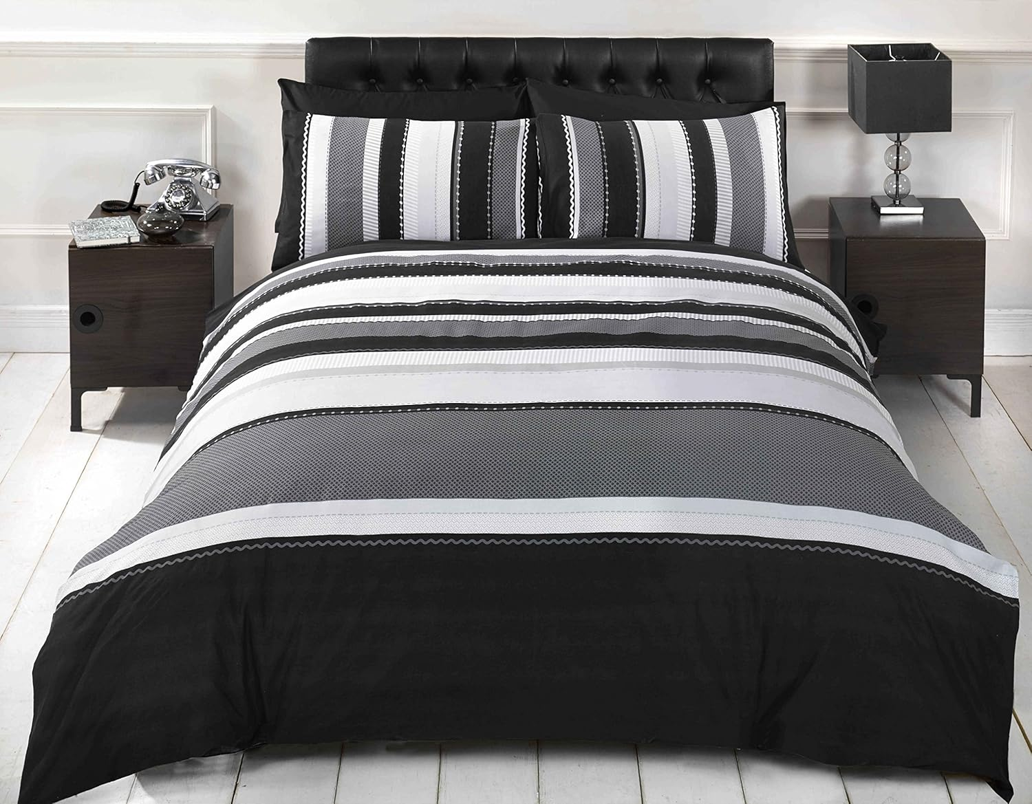 Rapport Striped Grey King Quilt Duvet Cover & 2 Pillowcase Bed Set Adults Teenagers, Cotton and Polyester image number 5