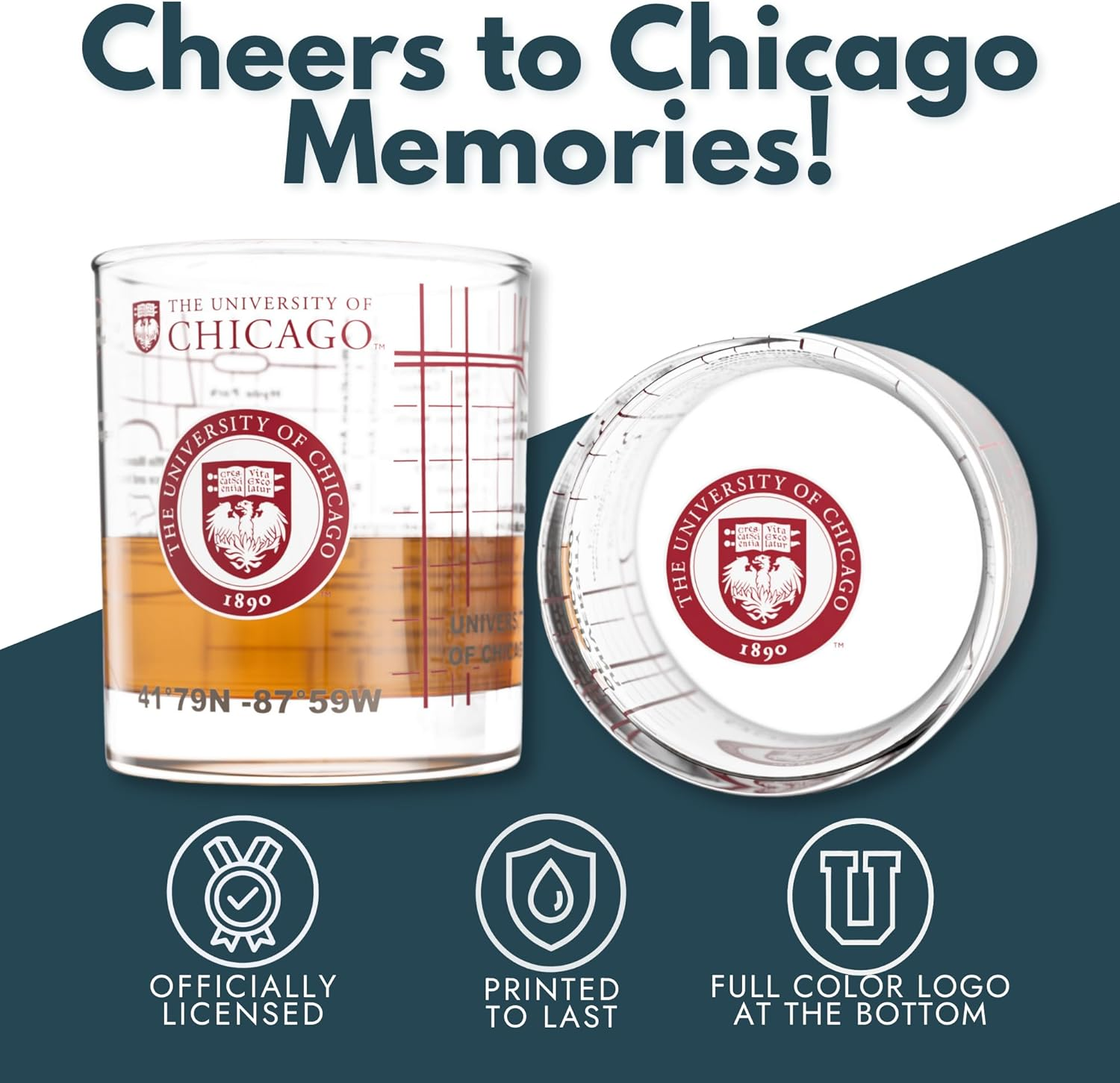 Greenline Goods &ndash; University of Chicago Maroons College Whiskey Glasses (Set of 2), 10 Oz &ndash; Full-Color Logo + Campus Map image number 4