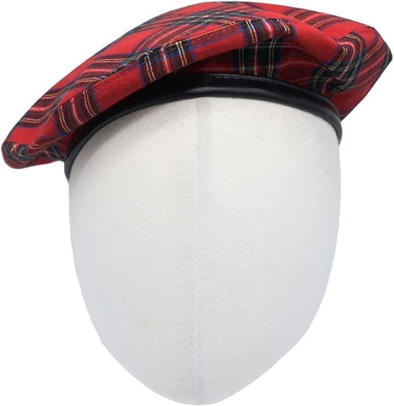 Plaid Beret Hat Check Beanie Cap Retro Red Checkered Beret (AU, Alpha, One Size, Red) image number 3