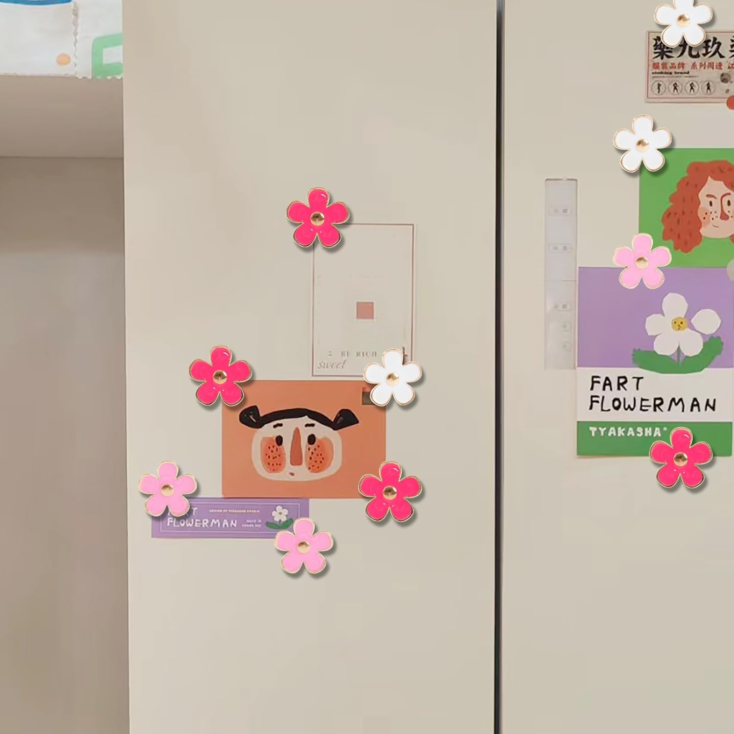 24Pcs Daisy Fridge Magnets, Cute Flower Refrigerator Magnet, Small Magnet for Whiteboard, Locker Decorations, Office, Kitchen(White,Pink,Rose,1.2Inch,1.3Inch) image number 6