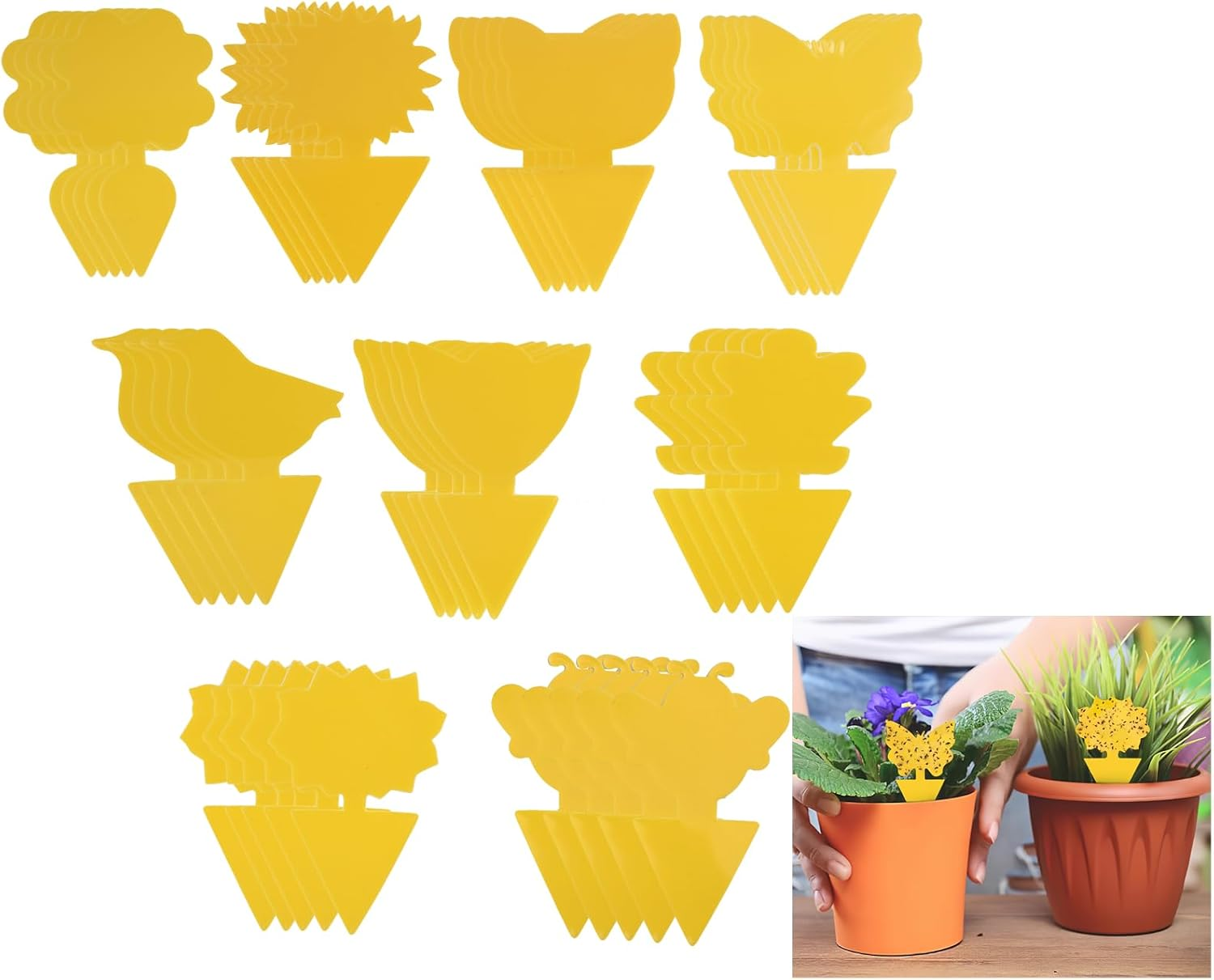 45 Pcs Fruit Fly Trap, Sticky Fruit Fly Fungus Gnat Traps, Double-Sided Yellow 9 Shapes Insect Catcher Fruit Fly Gnat Mosquito Pest Control Paper for Fungus Gnats Flying Bugs image number 6