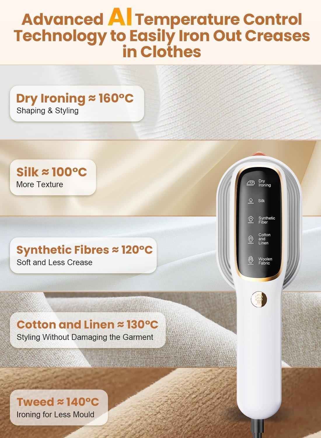 Steamer for Clothes &ndash; 2 in 1 Handheld Ironing Machine, 5 Modes, 15S Fast Heat-Up and Leakproof Design | Lightweight Wrinkle Remover | Steam Iron for Home and Travel | Black Colour