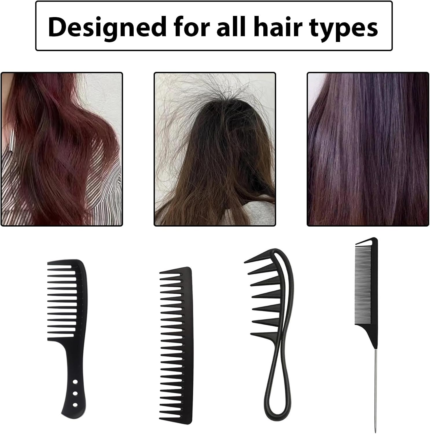 GVSS 4 Piece Hair Comb Set Wide Teeth Comb Curly Hair Comb Ideal for All Hair Types Anti-Static Hair Combs for Men and Women Black image number 5
