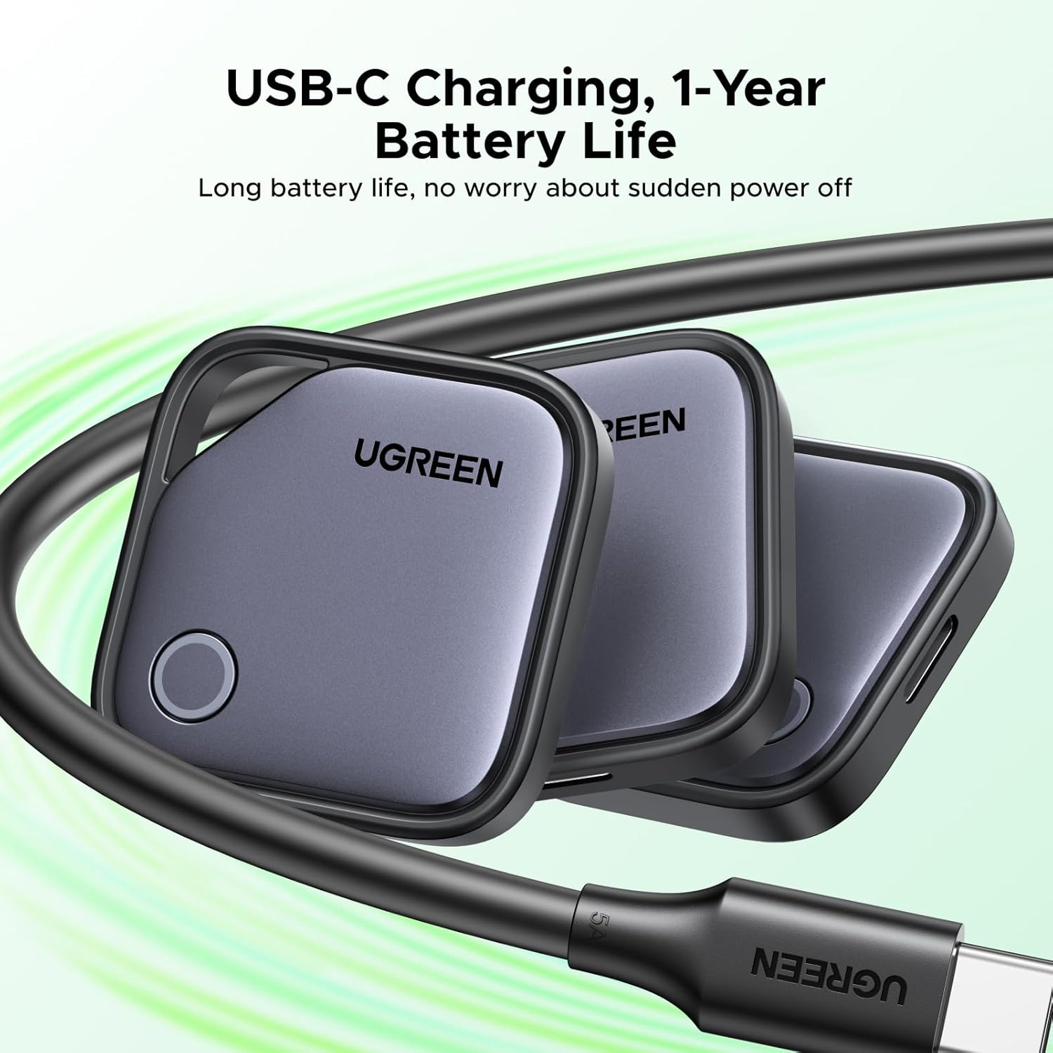 UGREEN 4 Pack Finetrack G Smart Finder, Bluetooth Tracker 1-Year USB-C Rechargeable Compatible with Google Find Hub (Android Only), 80Db Alarm Volume, Item Finder and Locator for Keys, Suitcase, Car image number 2