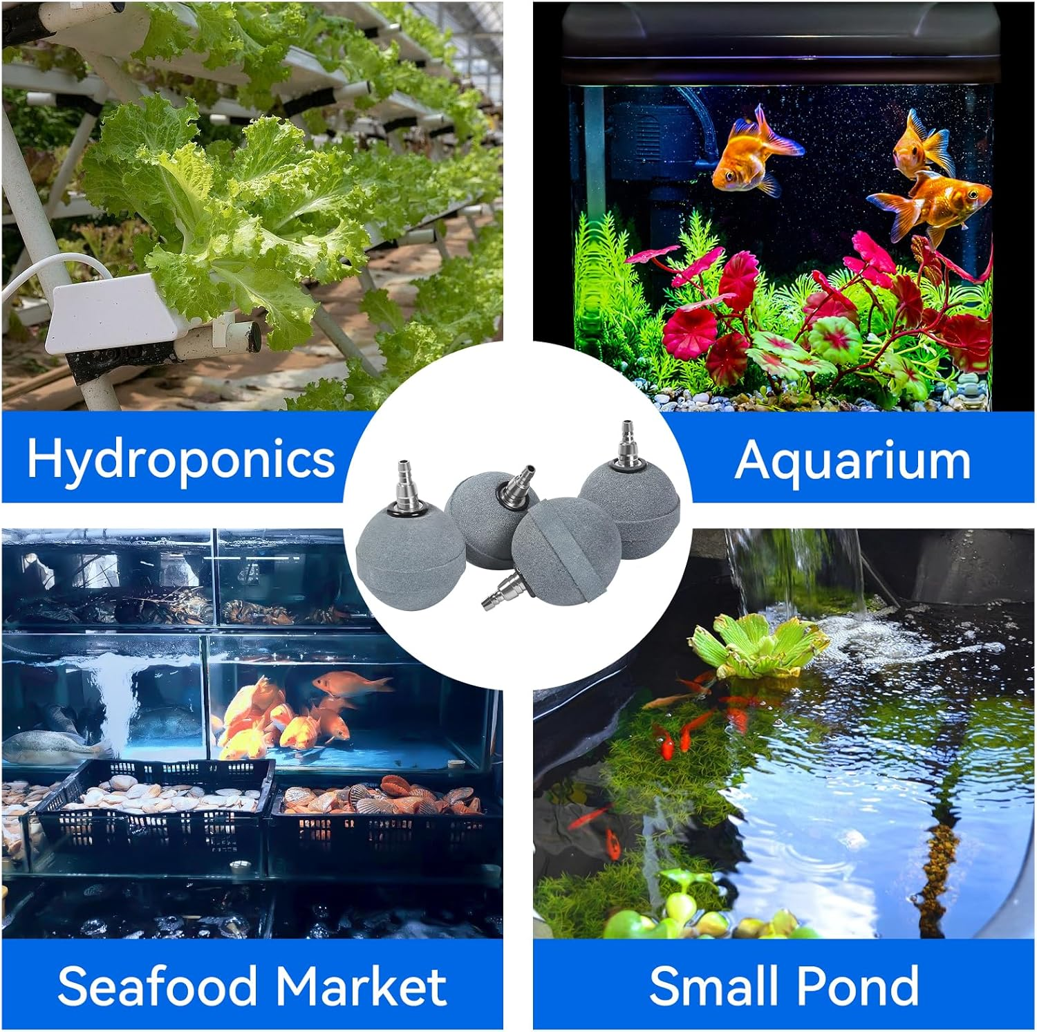 AQUANEAT Pond Air Stone 2 Inch, Air Stone for Aquarium, Long Lasting Aerator Oxygen Diffuser Airstone, Air Pump Accessories for Aquarium, Fish Tank, Hydroponics, Ponds and DWC Reservoirs 4 Pack image number 5