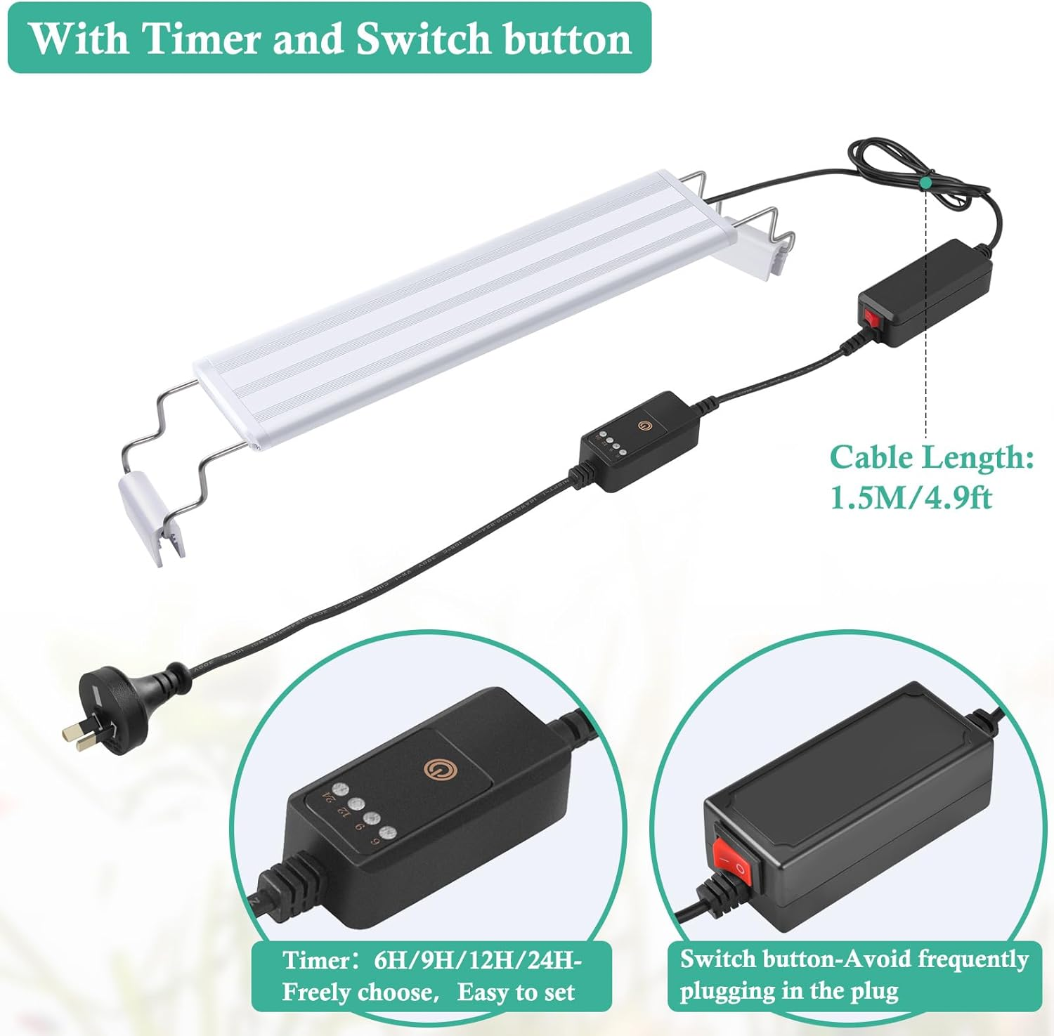 LED Aquarium Light with Timer, Full Spectrum LED Aquarium Plant Light, Classic LED Fish Tank Light with RGB Leds, with Stable Extendable Brackets (30-50Cm) - 60-80Cm image number 5