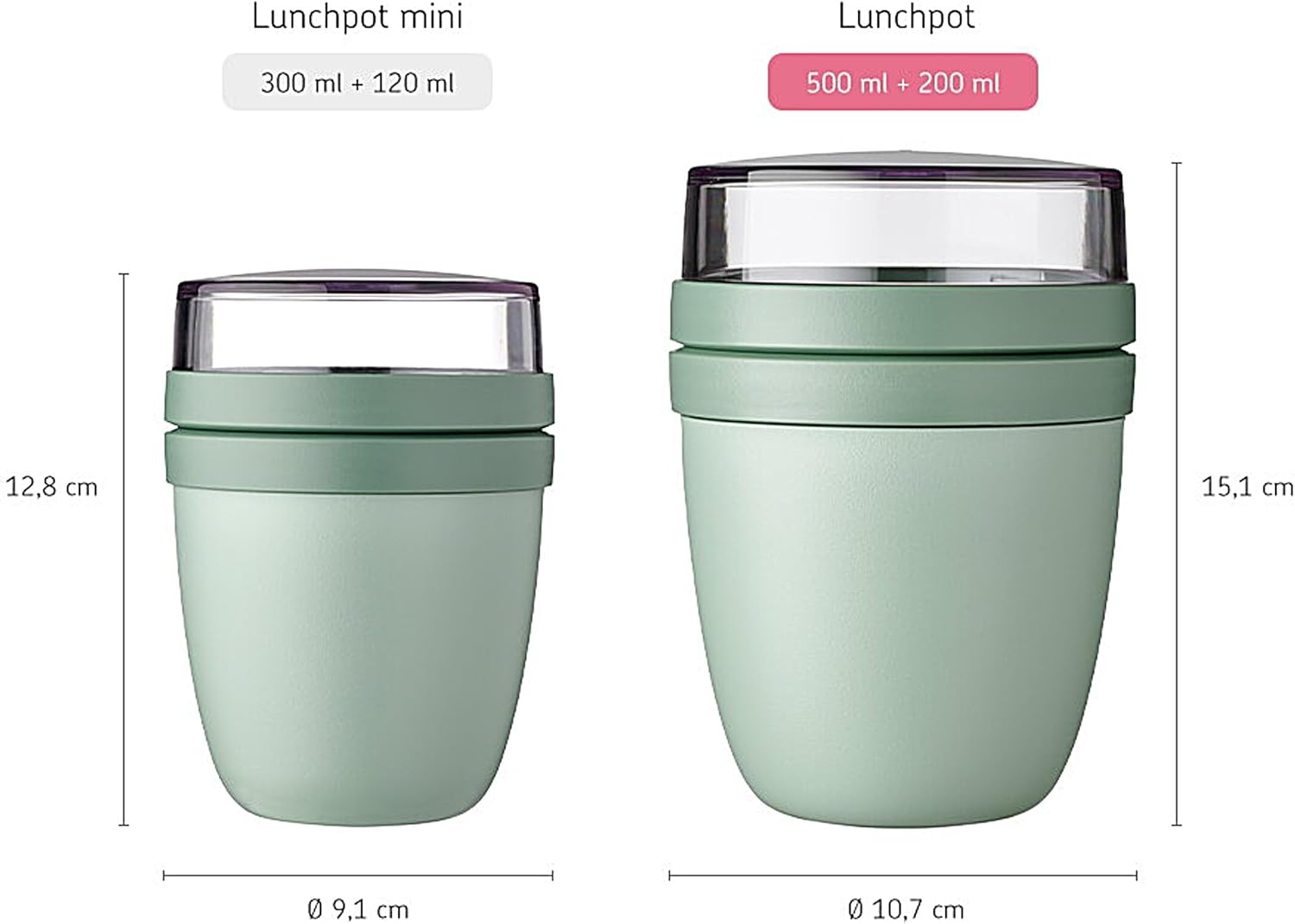 Mepal - Lunchpot Ellipse - Practical Yoghurt Cup & Cereal Cup - Division for Yoghurt & Cereal - Suitable for Freezer, Microwave & Dishwasher - 500 Ml + 200 Ml - Nordic Sage image number 5