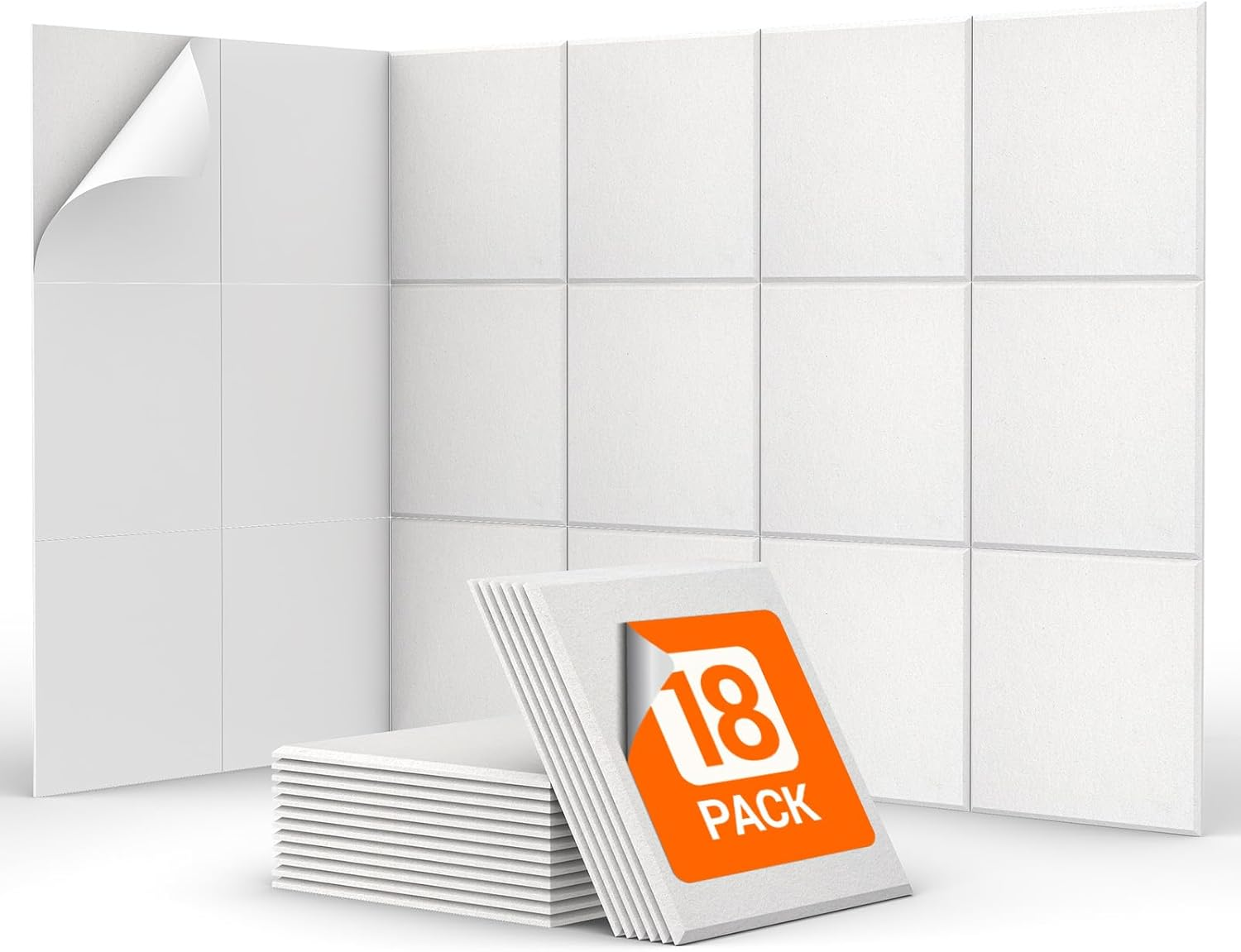 18 Pack Sound Proofing Panels Self-Adhesive, TONOR 30X30X0,9Cm Square Acoustic Absorbing Panels for Wall, High Density Insulation Soundproofing Panels for Recording Studio, Game Room, Offices, White image number 4