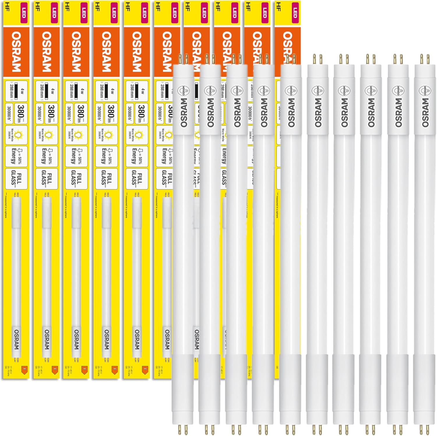 OSRAM LED TUBE T5 HF L8 SHORT 288Mm Linear LED Tube, 4W, 380Lm, 3000K, Warm White Light, LED Replacement for Classic T5 Fluorescent Tubes with G5 Socket, Long Life, Energy Saving, Pack of 10 image number 3