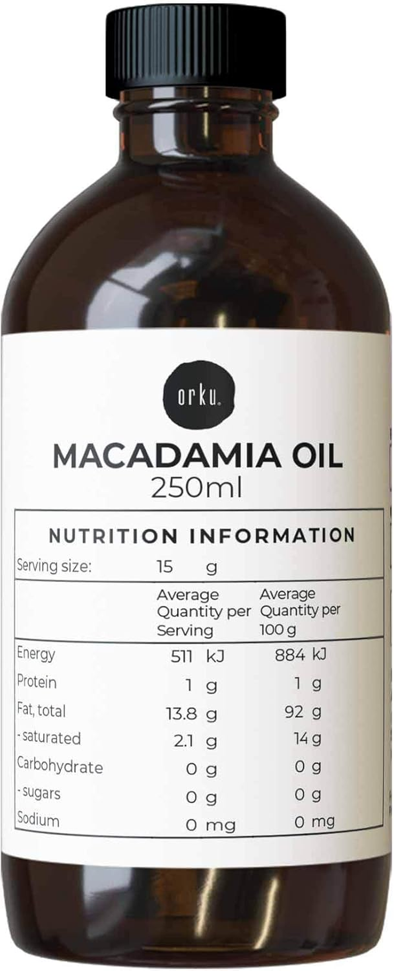250Ml Orku Macadamia Nut Oil - Natural Cold Pressed Food Grade Pure Cooking Oils