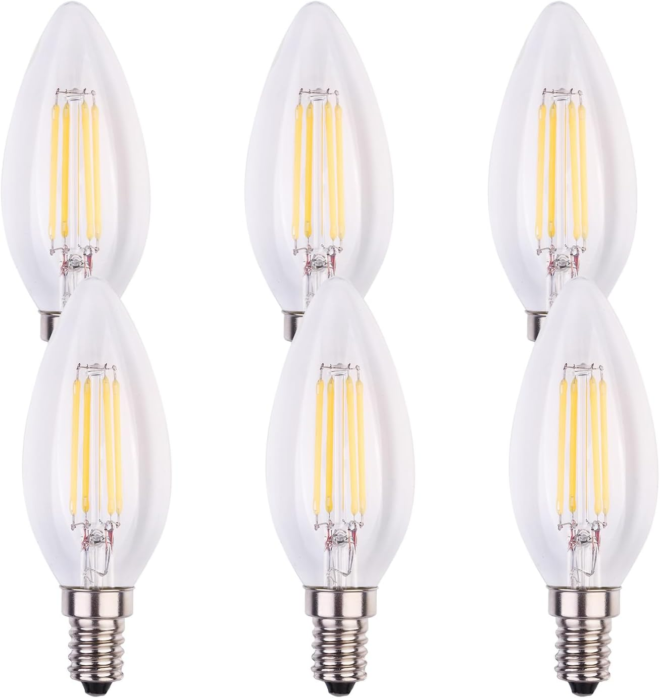 Geminilite E14 LED Light Bulbs Small Edison Screw 4W (Replacement for 40 Watt) Candelabra Light Bulb, 3000K Warm White C35 440LM E14 SES Not Dimmable Filament Chandelier LED 6 Pack image number 3