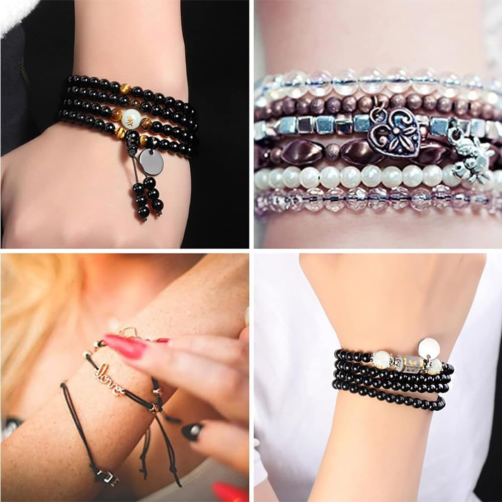 Elastic Beading Threads Stretchy Bead Cord String Elastic String Cord, 2 Roll 0.8Mm and 1Mm Elastic String Cord Elastic Thread Beading String Cord,Elastic String Bracelets for Jewellery Making (Black) image number 2