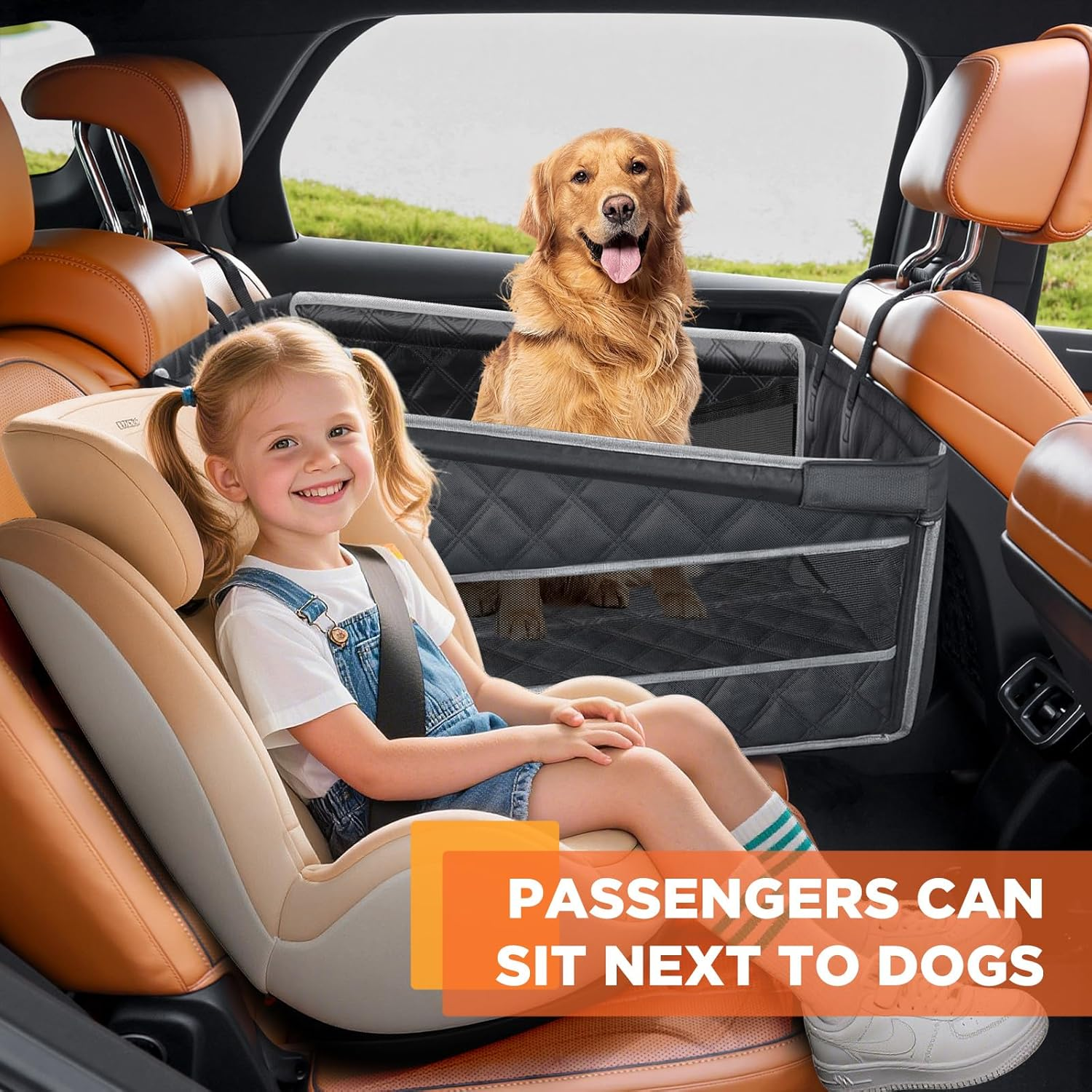 Gimars Upgrade Dog Car Seat for Large Medium Size Dogs, Waterproof Back Seat Extender for Pets Hard Bottom, Half Hammock with Non-Slip Base Mesh Window Storage Pocket, Dog Seat for Car/Suv/Trucks (L) image number 4