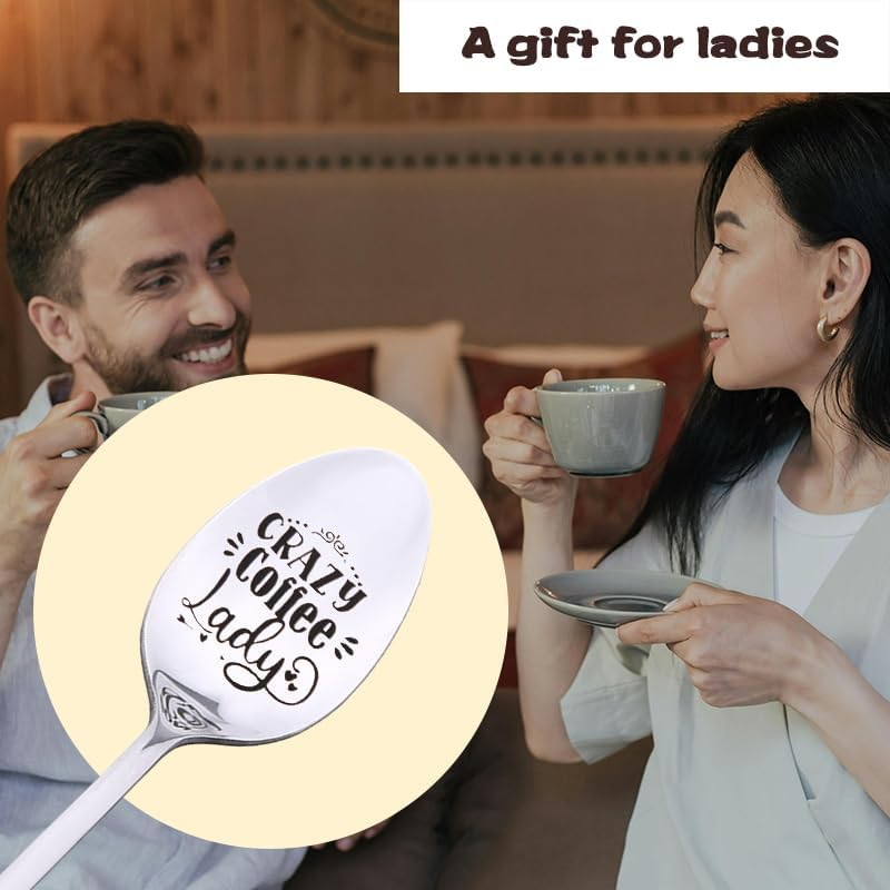 Crazy Coffee Lady Spoon Gifts for Best Friend Christmas Xmas Gifts for Daughter Mom Coffee Lover Gifts for Girlfriend Wife Birthday Gifts for Coffee Lovers Bestie Sister Coffee Spoon for Girls Women image number 1