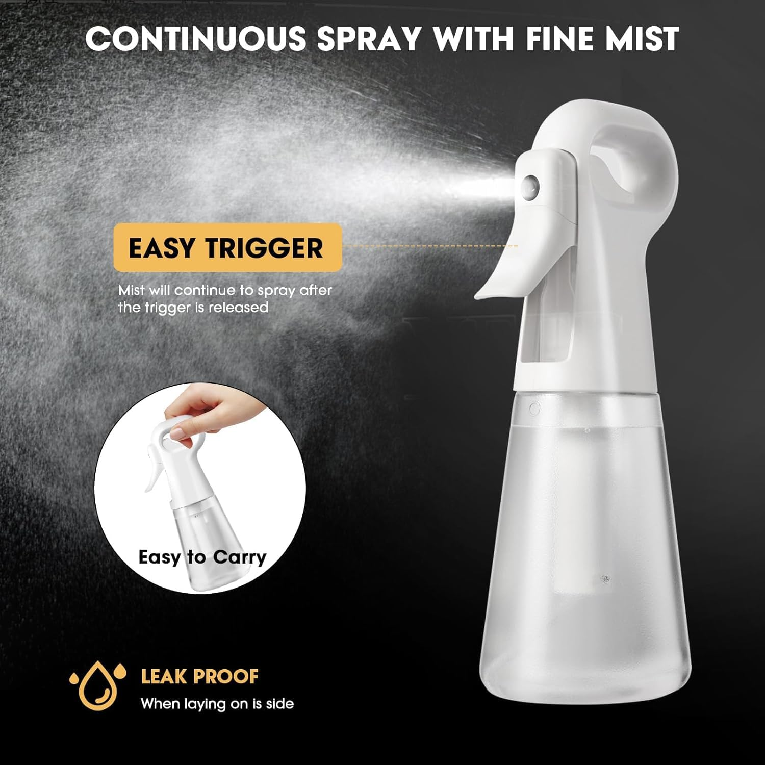 2Pcs Fine Continuous Spray Bottle,Hair Spray Misting Bottle,Fine Mist Spray Bottle,Hair Water Spray Bottle,Continuous Mister Water Spray Bottle,Fine Mist Spray Bottle Water Mister Spray Bottle,300Ml image number 3