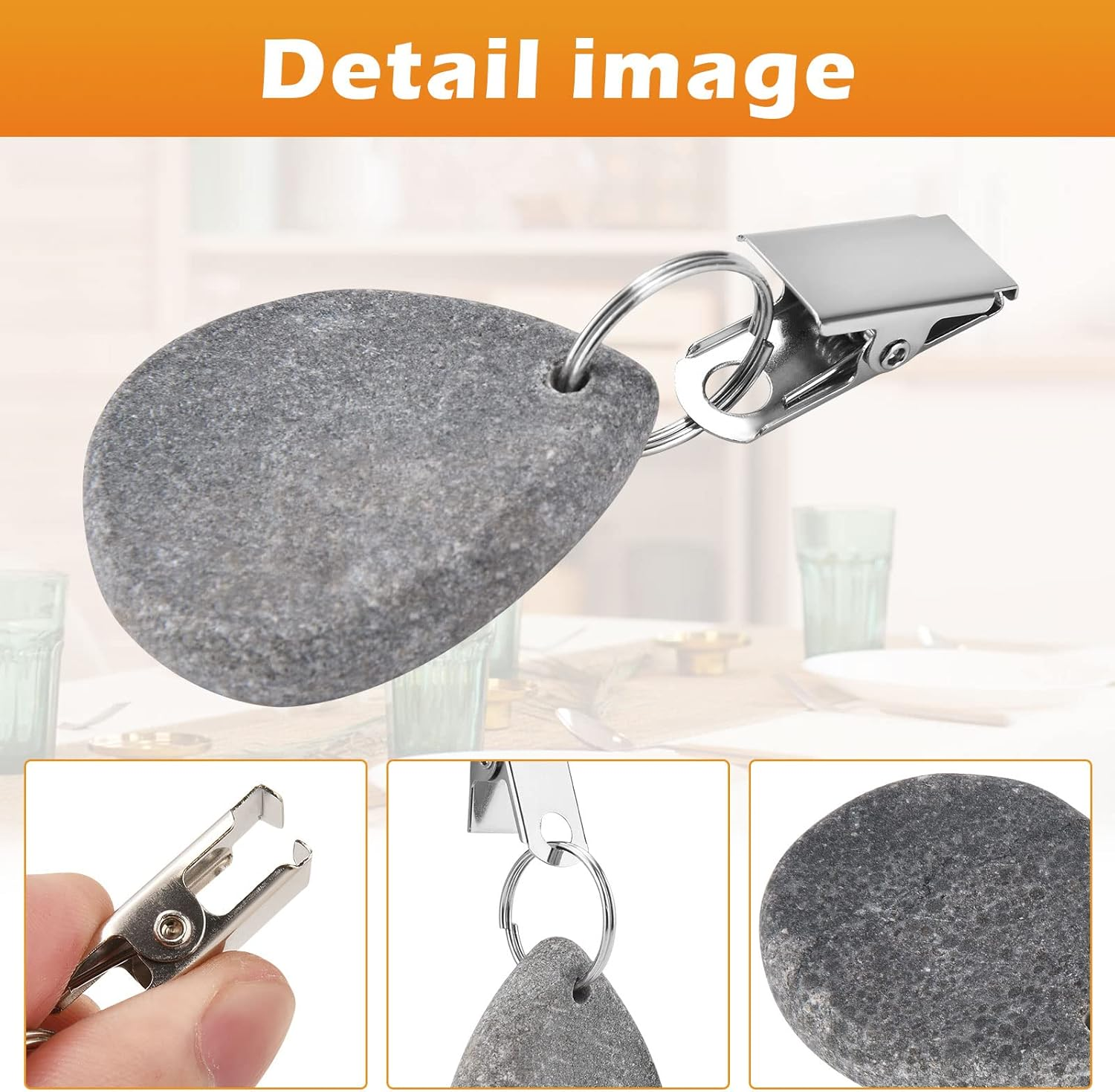 Tablecloth Weights, 8 Pcs Tablecloth Pendants with Clips, Heavy Duty Marble Table Cloth Weights for outside Table, Table Clips for Home Picnic Wedding Tables Decoration image number 2
