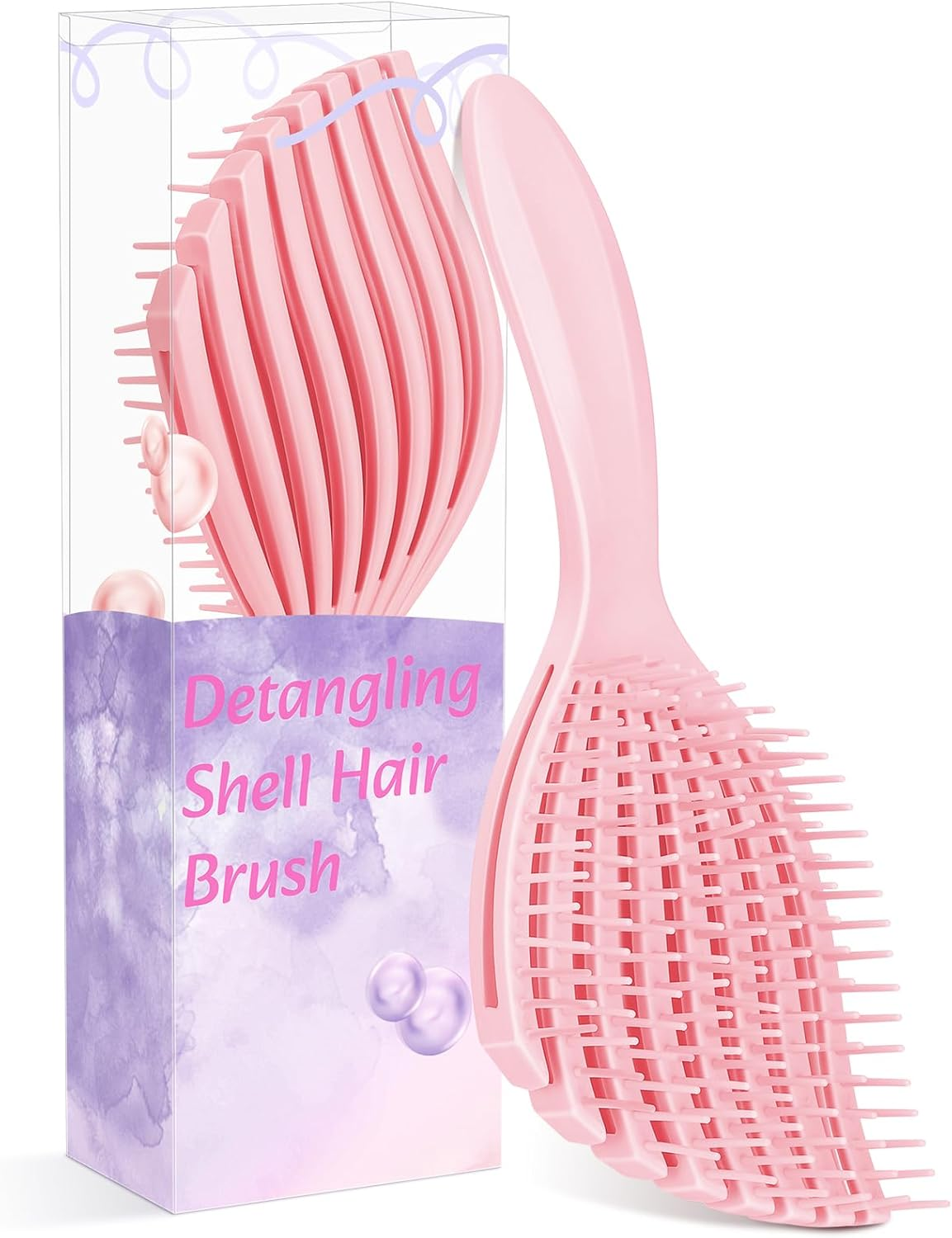 Euqvunn Flexible Pink Hair Brush, Pink Detangle Hair Brush for Wet & Dry Hair, Painless Knot Removal, Soft Rubber Teeth for Scalp Care, Volumizing for Thin/Fine Hair image number 3