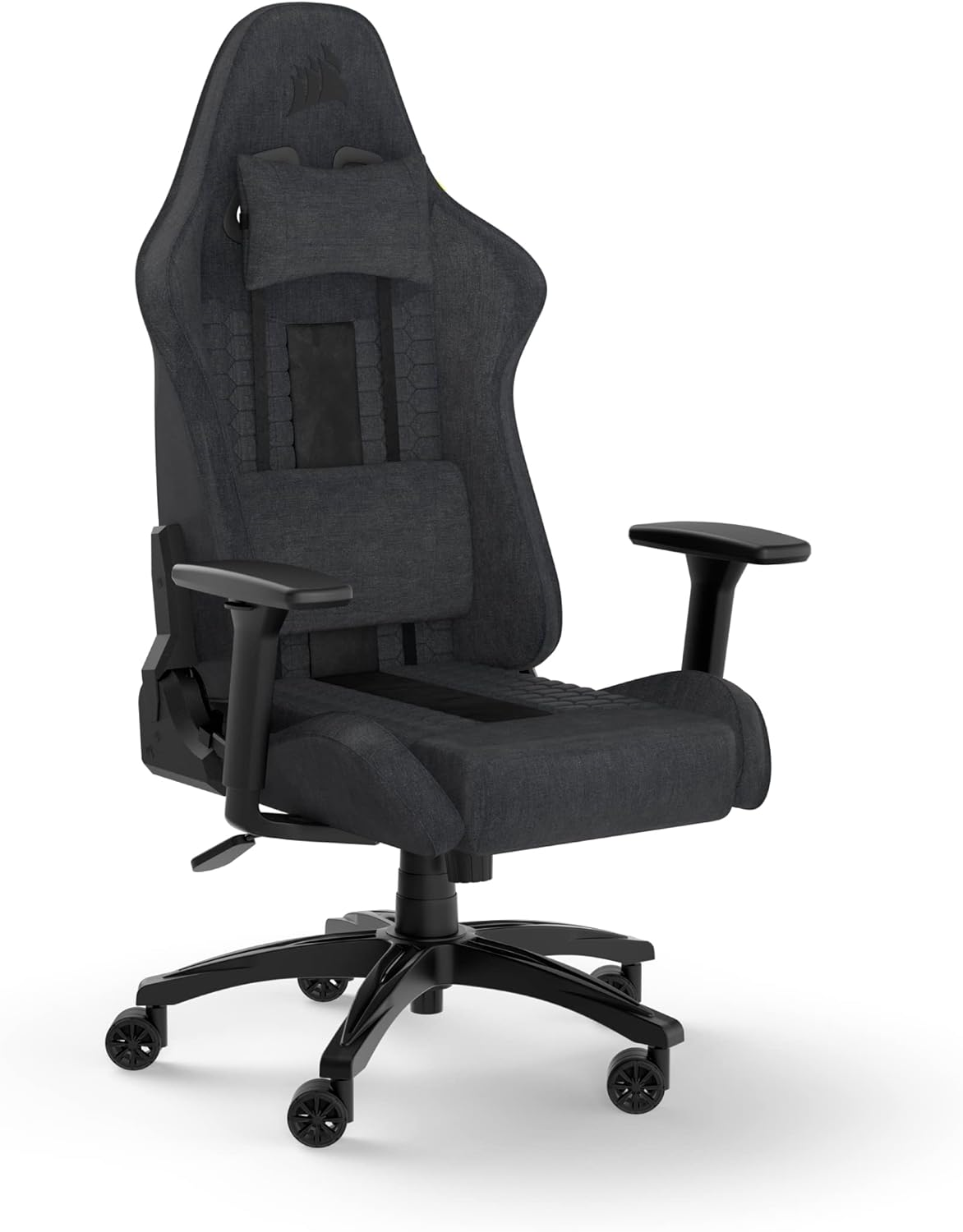 CORSAIR TC100 RELAXED Gaming Chair - Fabric - Racing-Inspired Design - Lumbar Pillow - Detachable Memory Foam Neck Pillow - Adjustable Seat Height - Adjustable Armrests - Grey & Black