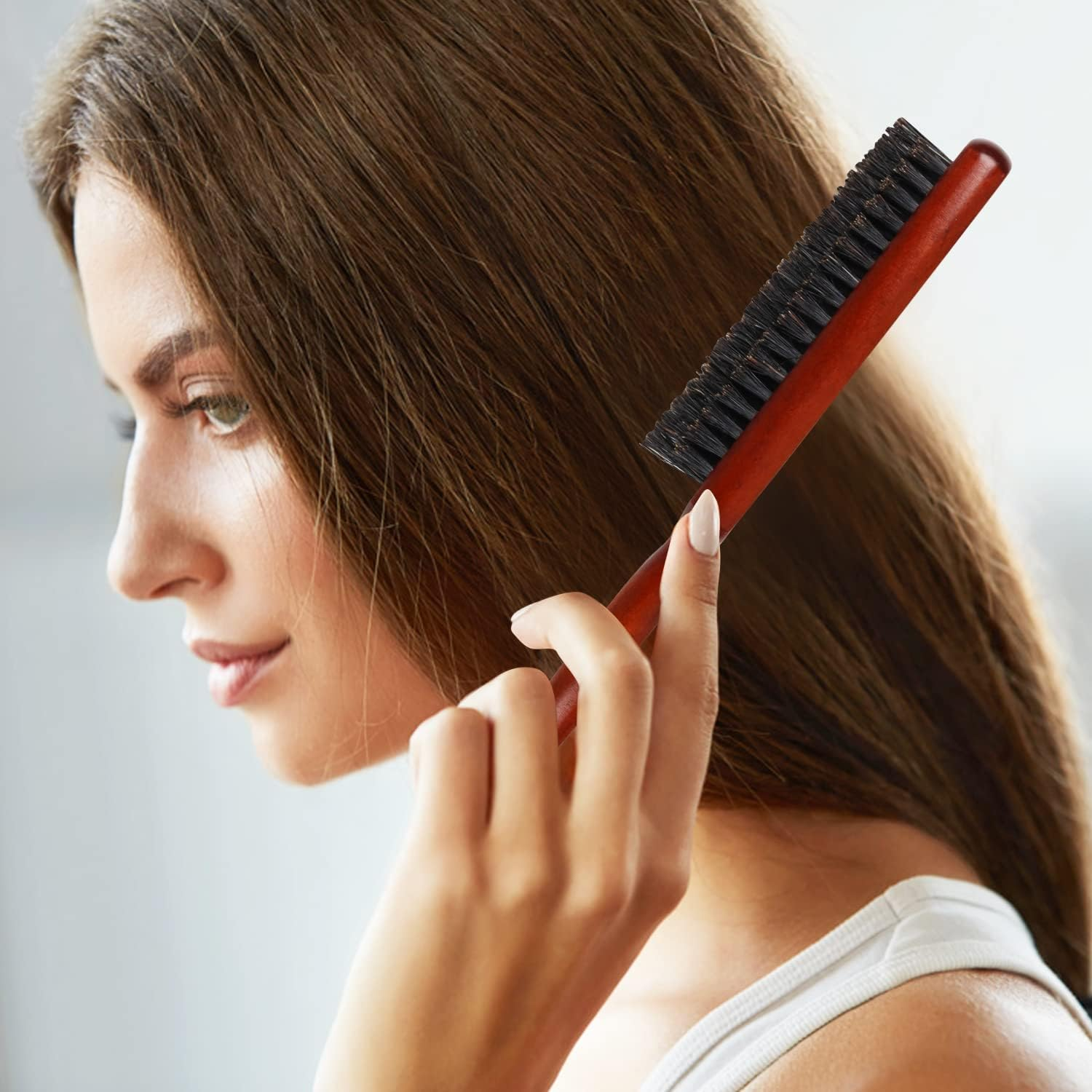 Boar Bristle Teasing Hair Brush for Women Wooden Teasing Comb with Rat Tail Pick for Hair Sectioning Used for Edge Control, Backcombing, Smoothing, and Styling Fine Hair to Create Volume image number 6