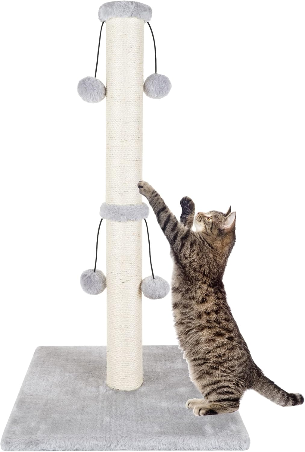 Dimaka 34'' Cat Scratching Post, Cat Scratching Post, Cat Scratcher for Large Cats with Teasing Toy Ball, Natural Sisal White and Grey (Beige)