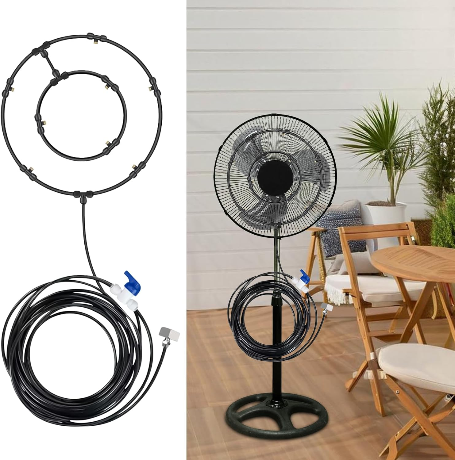 Misting Set for Fan,Fan Misters for Cooling Outdoor | 8-Meter Hose Multi-Nozzle Air Purification Water Sprayer for Event Tents Backyard Garden Deck Dog Kennel Porch BBQ - Single Lap image number 2