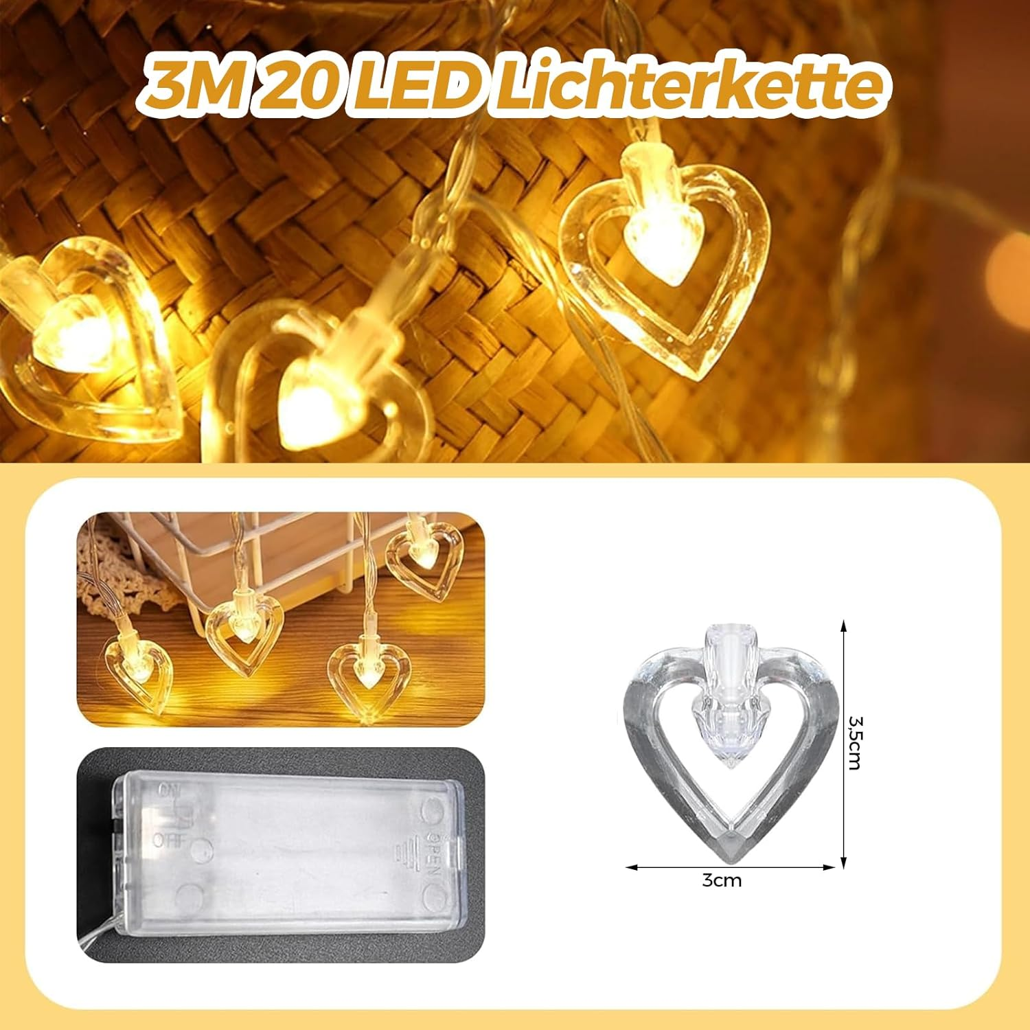 ALEGRE Fairy Lights Hearts, 3 M 20 LED Valentine'S Day Heart-Shaped Fairy Lights Battery, Fairy Lights Hearts Indoor, Valentine'S Day Decoration, Heart Fairy Lights for Christmas, Wedding, Anniversary image number 5