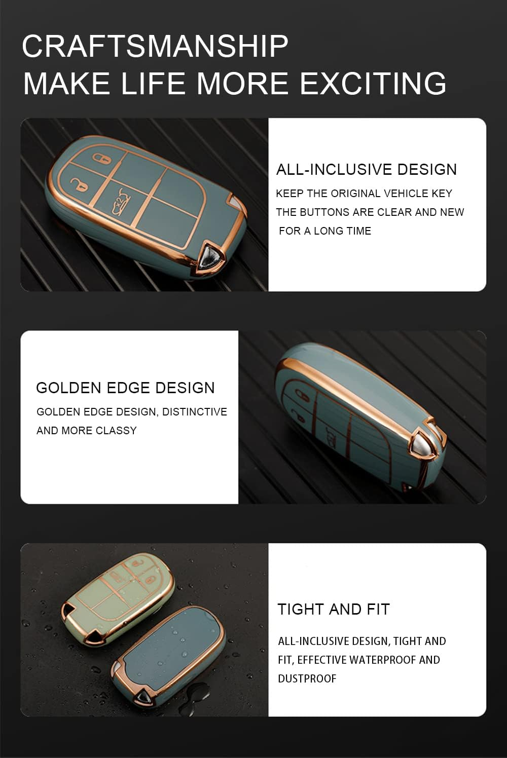 Ontto Car Key Fob Cover Fit for Chrysler 300 C Jeep Grand Cherokee Compass Renegade Dodge Dart Charger Key Case TPU Key Holder Keyring Key Shell Keychain Protective Accessories 3 Buttons Red