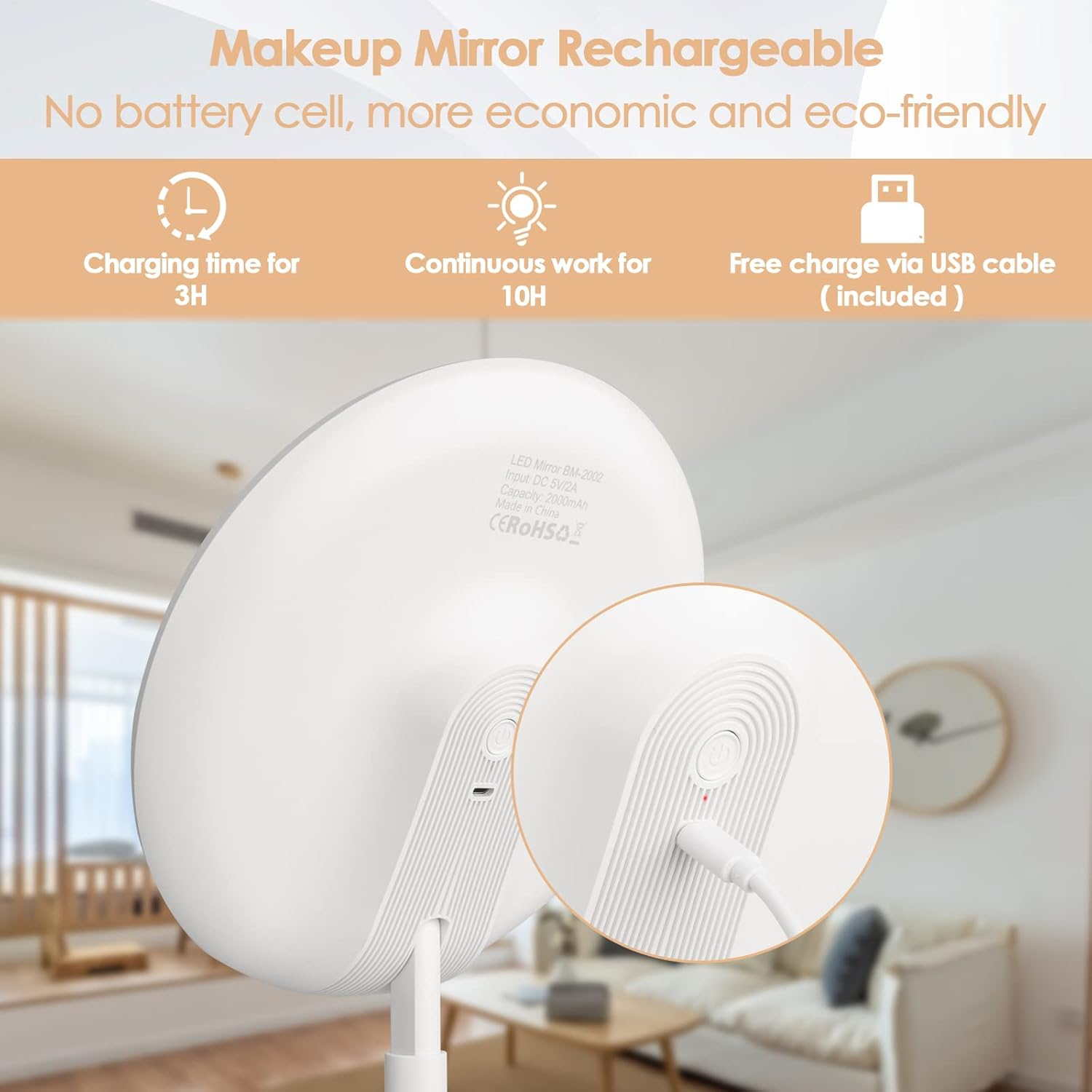 Auxmir Cosmetic Mirror 1 X with Small 10 X Illuminated Makeup Mirror with 46 Leds 3 Light Colours and Dimmable Brightness, USB Rechargeable Table Mirror Touch Switch Makeup Mirror 90&deg; Swivelling image number 5