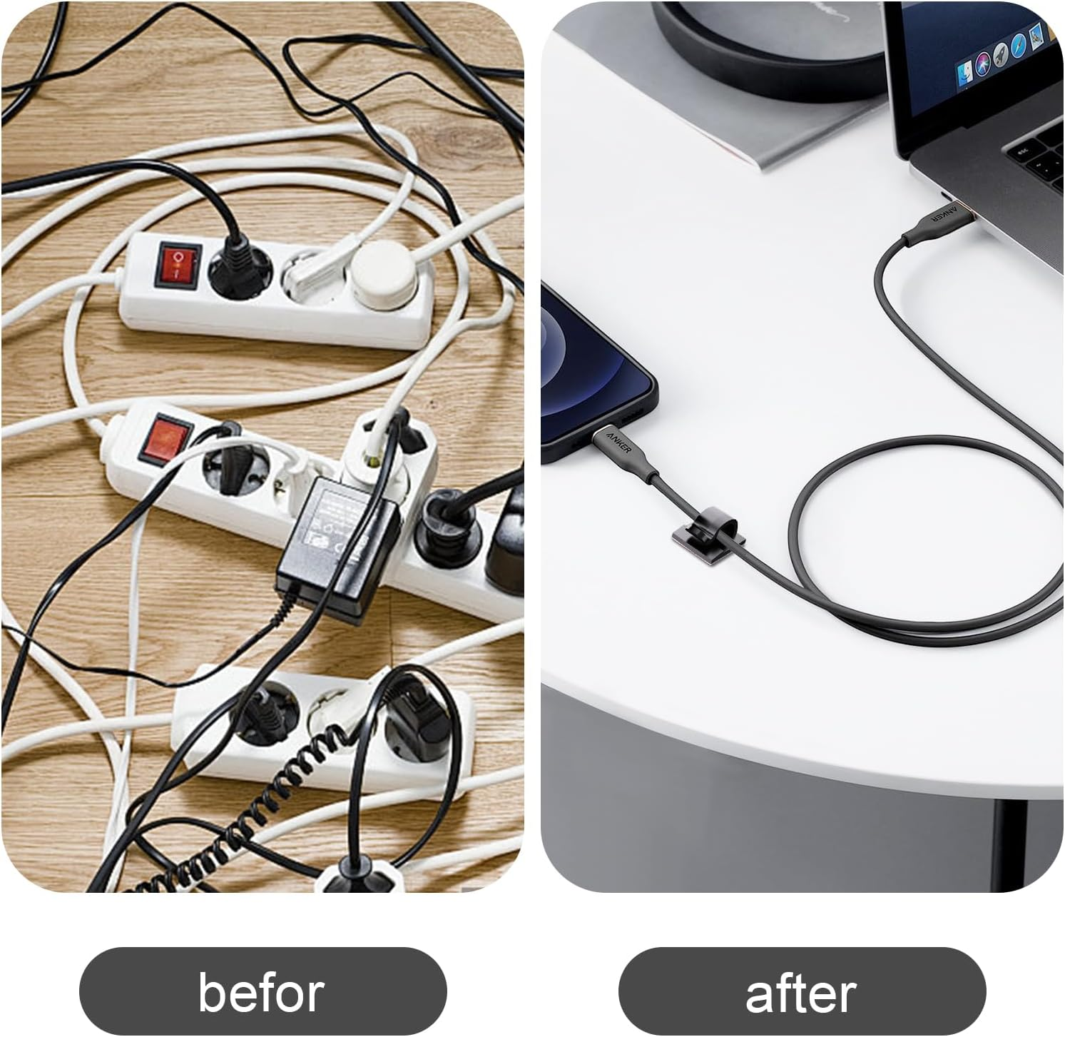 100 Pcs Cable Clips Self Adhesive，Cable Organiser for USB Charging Cable, Power Cords, Office Home Cable Holder for Cable Tidy Management, Christmas Light Hooks Fairy Light Decorations(Black） - Clear image number 7