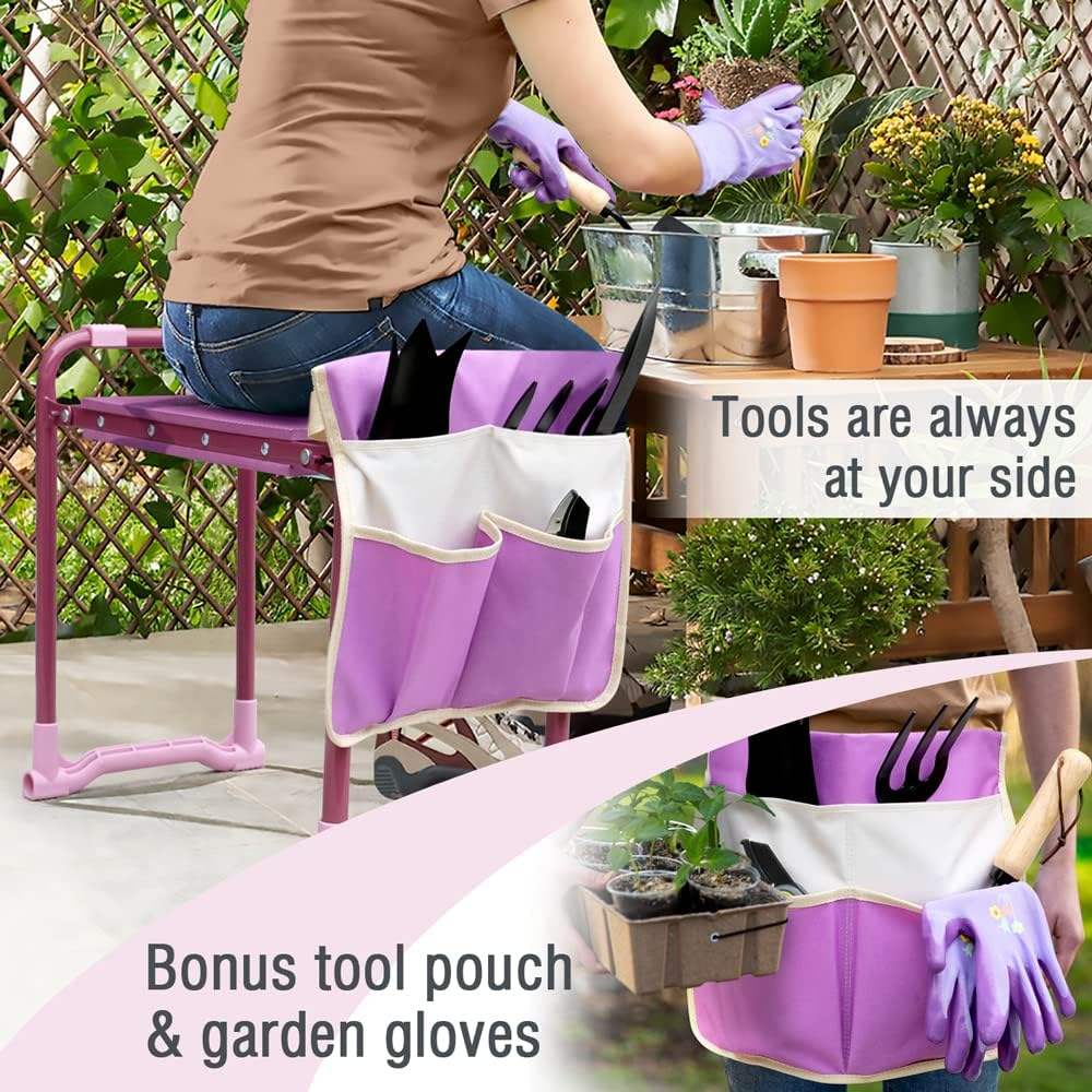 Colwelt Garden Kneeler Upgraded, Gardening Kneelers Stool with Rugged & Sturdy Steel Frame, Garden Seat and Kneeler Bench with Tool Pouch, EVA Foam Pad Protects Your Knees(Purple) image number 4