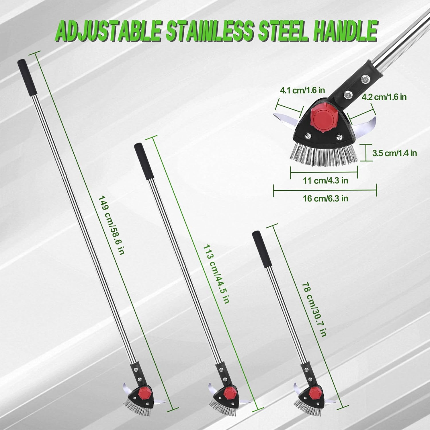 Crack Weeder Long Handle 3-In-1 Adjustable Crevice Cleaning Tool with Stainless Steel Weed Brush with 2 Scrapers Weed Puller Tool for Driveway, Patio Sidewalk to Remove Moss Weeds Dirt image number 3