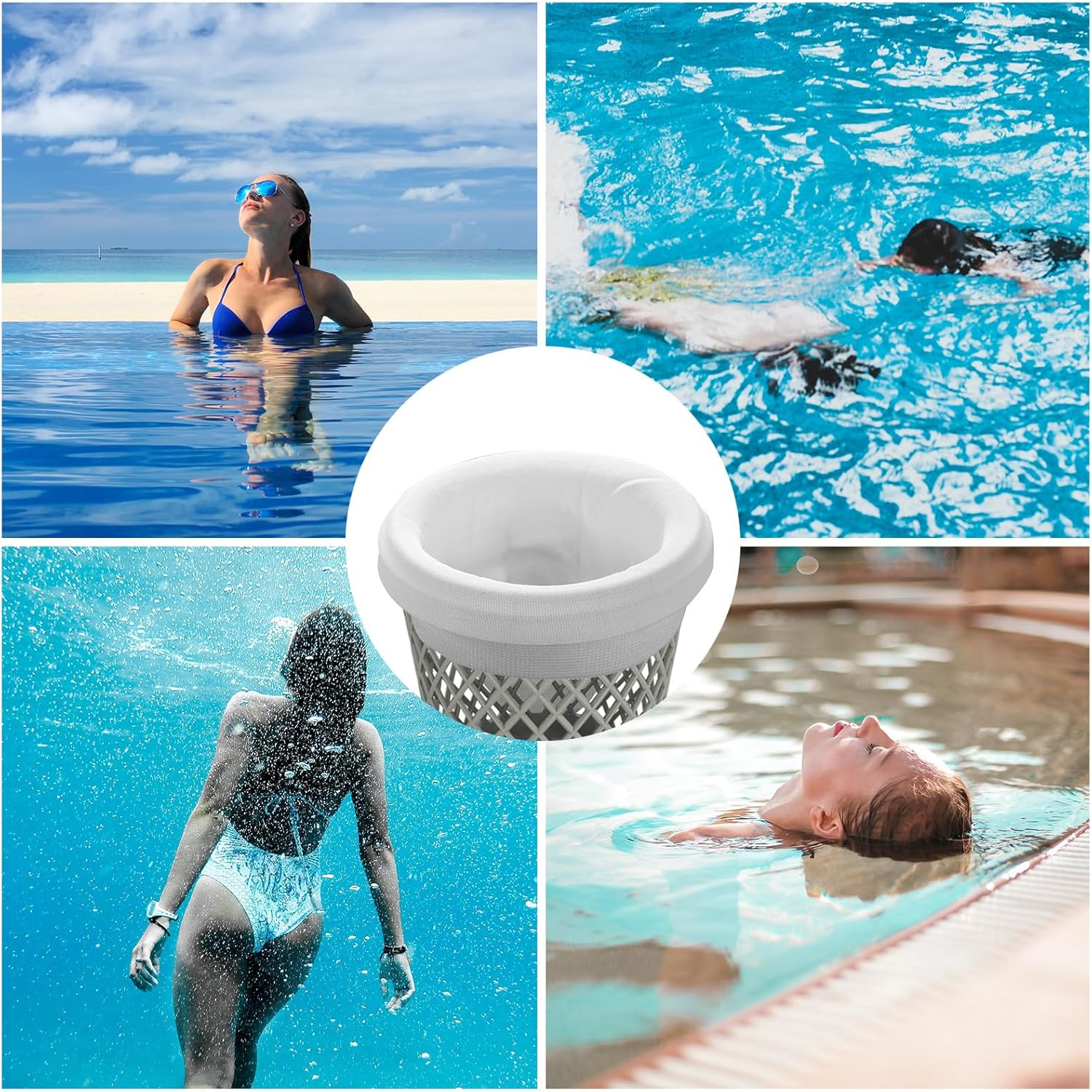 40Pcs Pool Skimmer Filter Socks, Stretchable Skimmer Basket Net Filter Socks for Swimming Pool Leaves Impurities Fine Sand Debris & Other Sundries (White, Dark Blue) image number 2