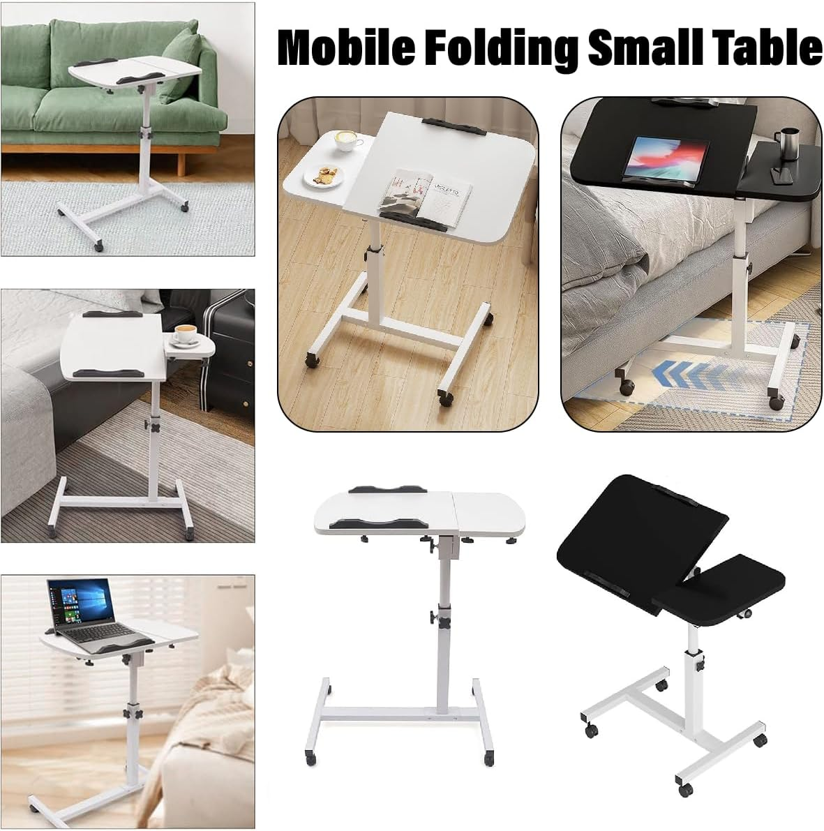 AIMALL Folding Computer Desk Stand - Adjustable Floor-Standing Reading Table for Lazy People, Movable Bedside Table, Electric Height Adjustment - Foldable-Computer-Desk-Stand-White image number 6