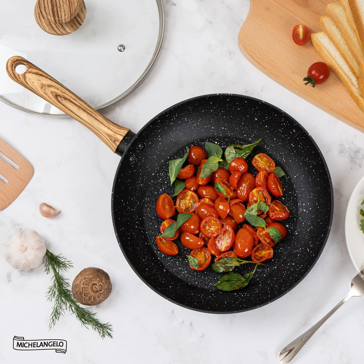 Michelangelo Nonstick Frying Pan with Lid, 8 Inch Frying Pans Nonstick with Healthy Coating, Small Frying Pan with Stay-Cool Handle, Induction Compatible image number 2