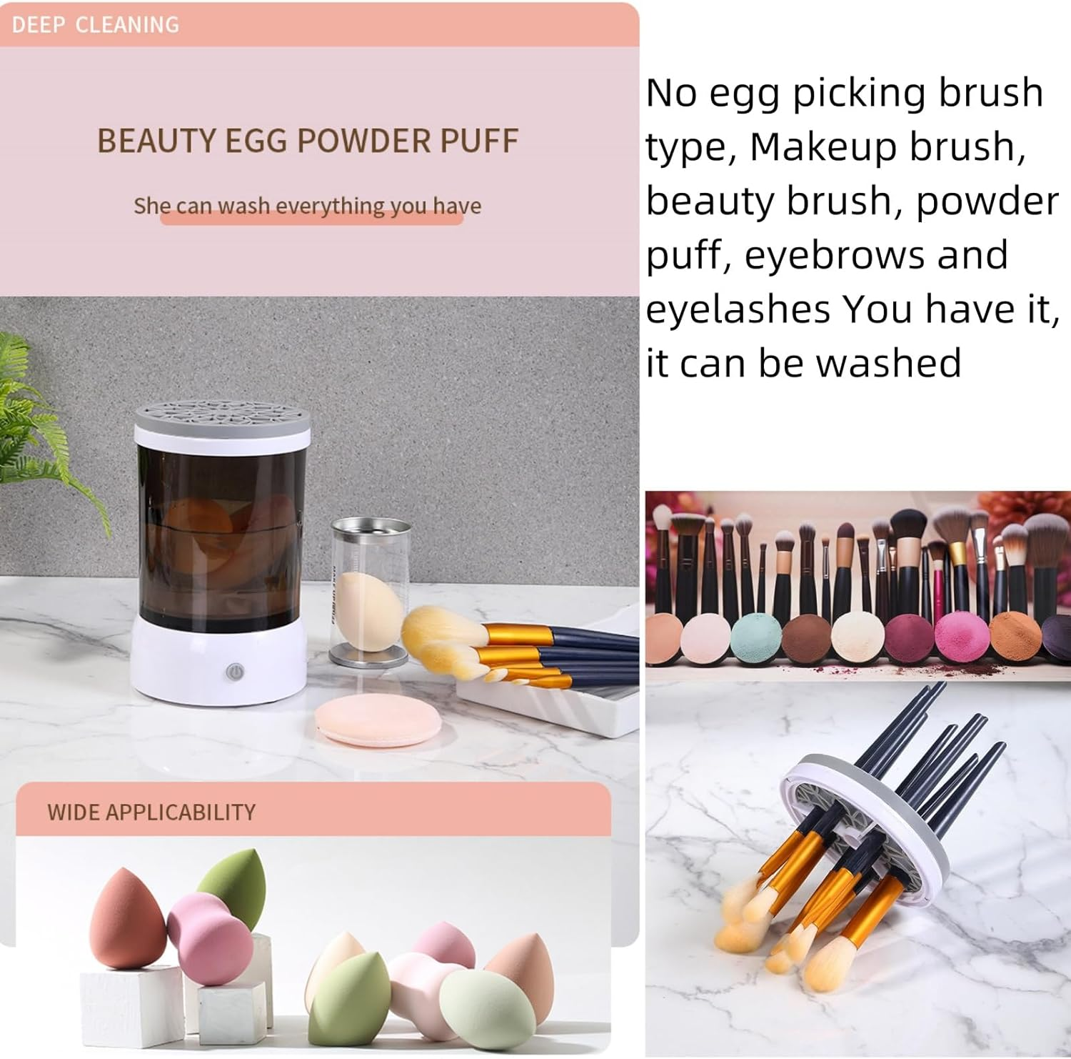 Rechargeable Electric Makeup Brush Cleaner - Make up Brush Clean Machine - Portable Automatic Spinner Cosmetics Brushes Cleaning Tools for All Size Beauty Makeup Brushes Set image number 3