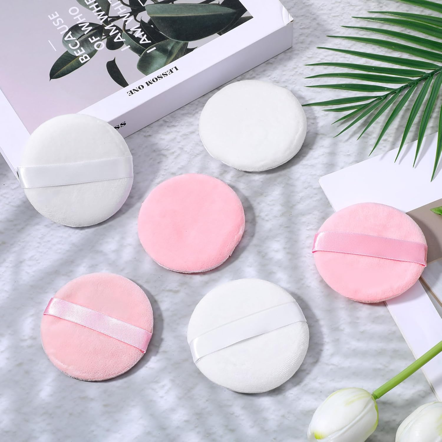 Pack of 6 8 Cm round Powder Puffs, Large Velour Face Body Powder Puffs, Loose Powder Puffs, Ultra Soft, Washable, Reusable Cotton Powder Puff, Body Powder Puffs, for Wet Dry Make up Tool