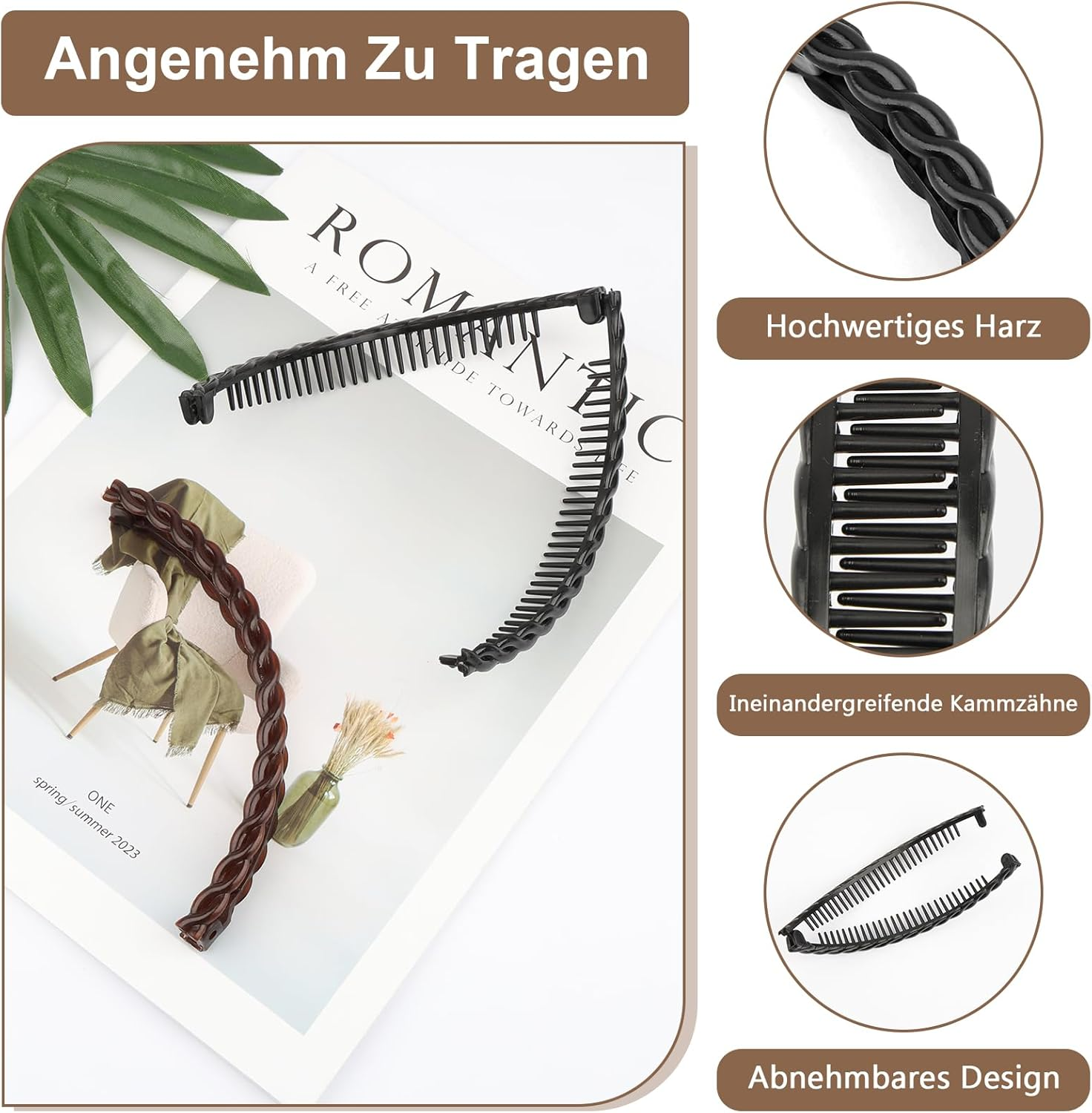 Banana Clip Pack of 2, Vintage Banana Hair Clip, Banana Clip Hair for Women, Thick, Medium, Curly, Straight Hair (Black, Brown) image number 6