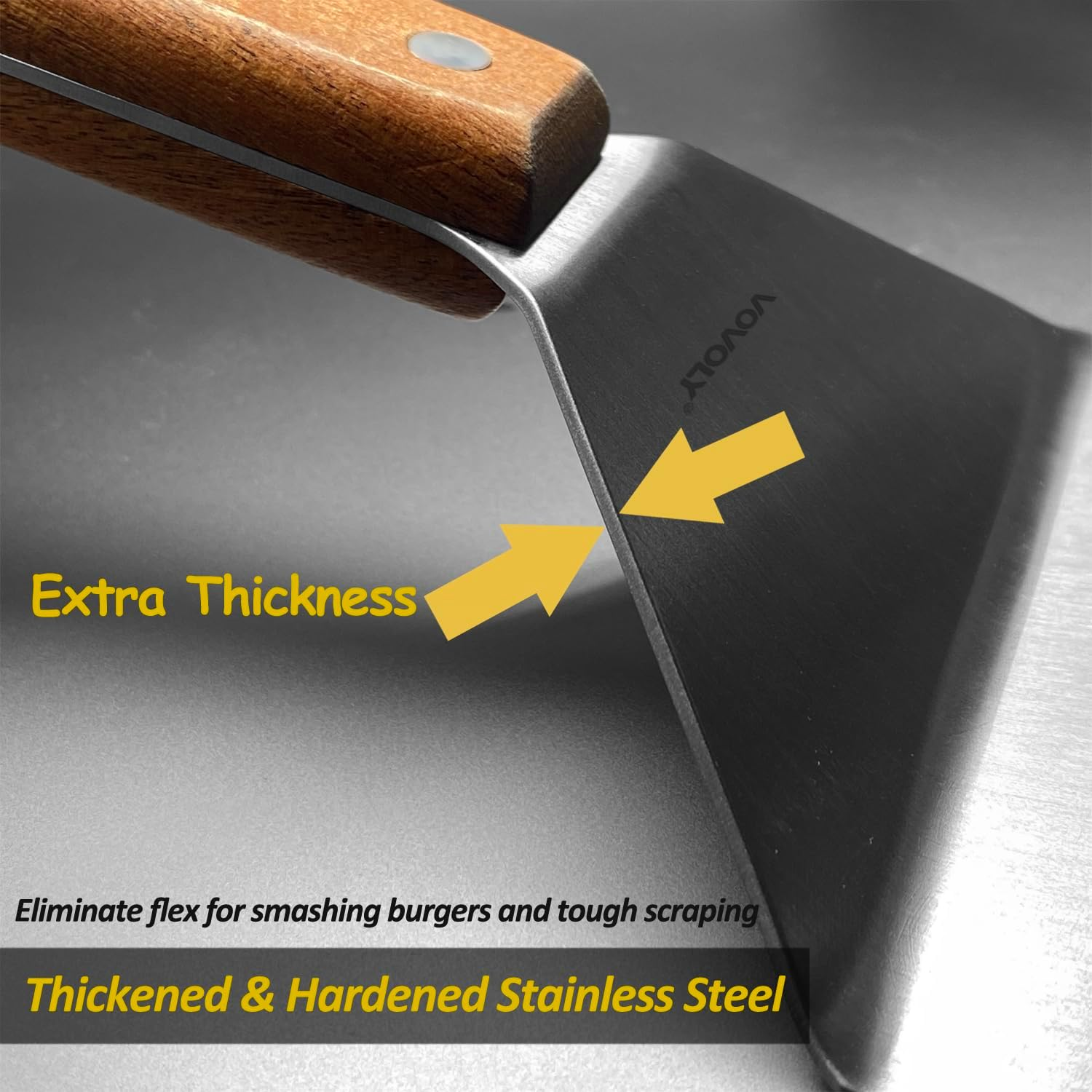 Stainless Steel Metal Spatula, Long Griddle Spatula, Hamburger Smasher Turner Scraper - Pancake Flipper - BBQ Spatula and Flat Top Griddle Spatula - Commercial Grade,3X8 Inch image number 3