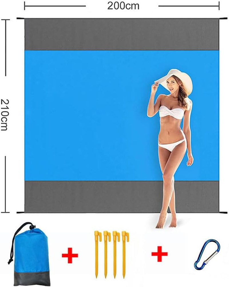 JZS Sand Free Beach Blanket, Oversized Lightweight Waterproof Large Picnic Mat with Storage for Travel Camping Hiking Picnic with 4 Corner Pockets(Blue) image number 2