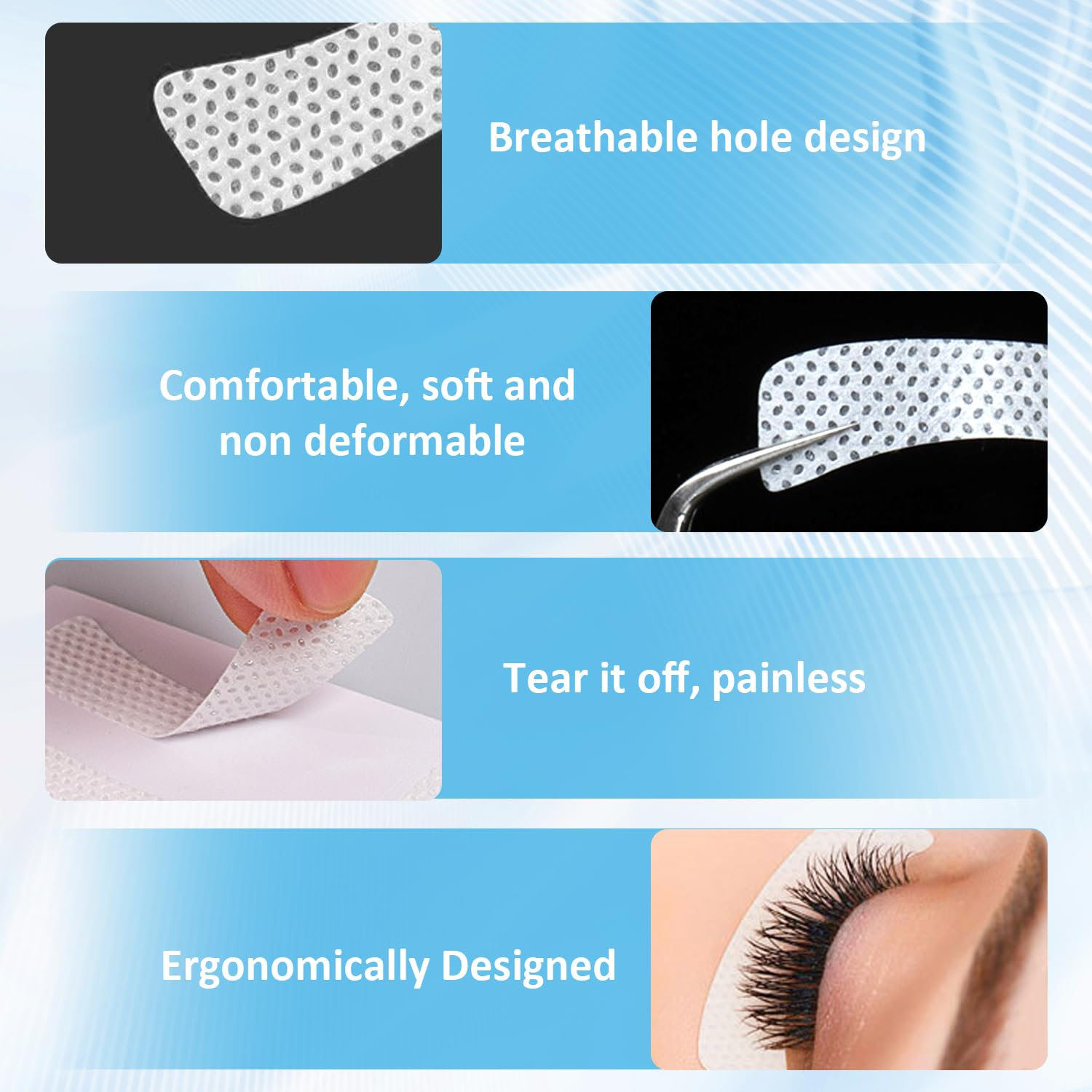 EKIND Eyelash Extension Pads, Non Woven Adhesive Eye Stickers Grafting Isolation Tape Breathable Eye Patch Makeup Stencils(100Pcs,White) image number 4