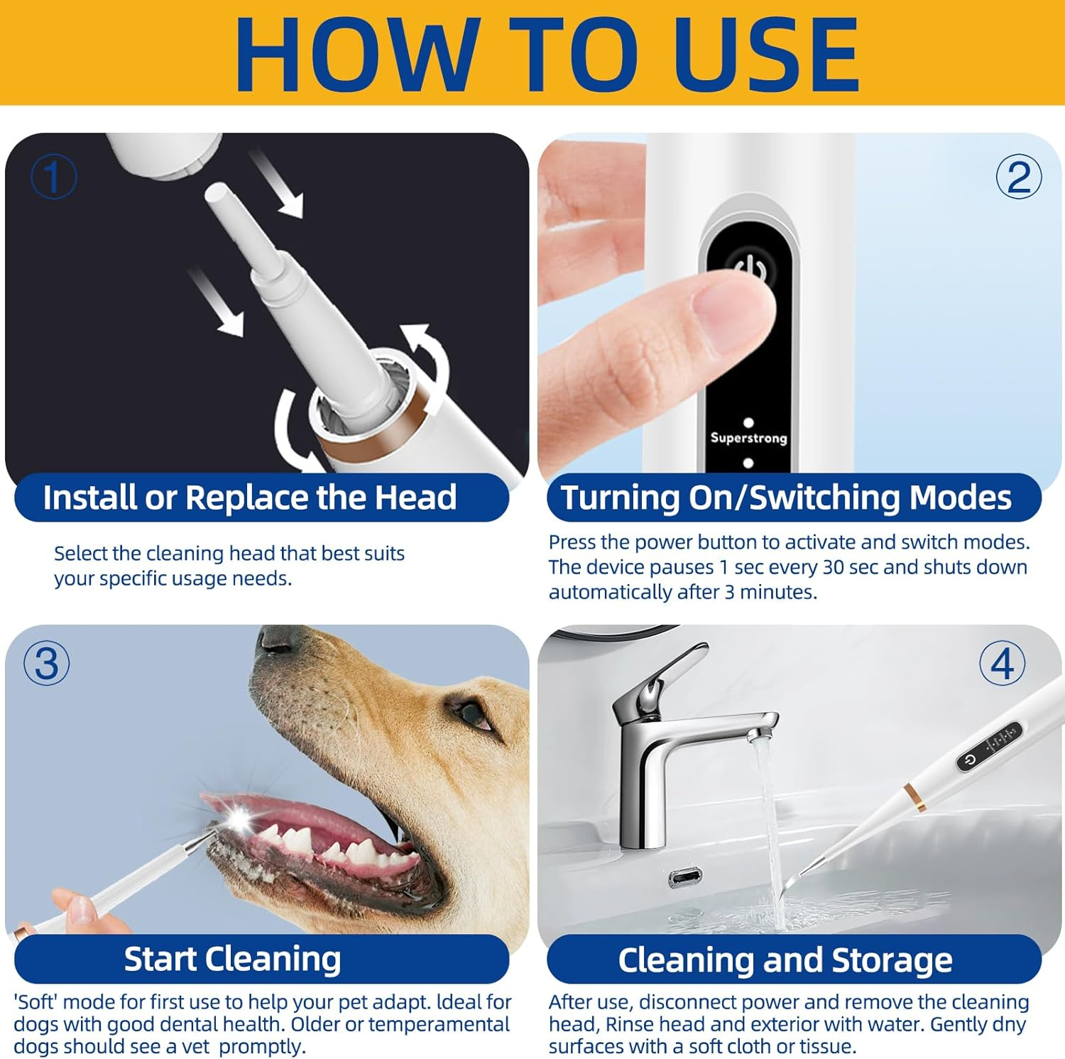 Dental Care Cleaner Kit for Dogs Cats Reduces Plaque & Tartar Buildup，Dog Electric Toothbrush Kit Gentle and Comfortable for Pet Teeth Oral Care image number 3
