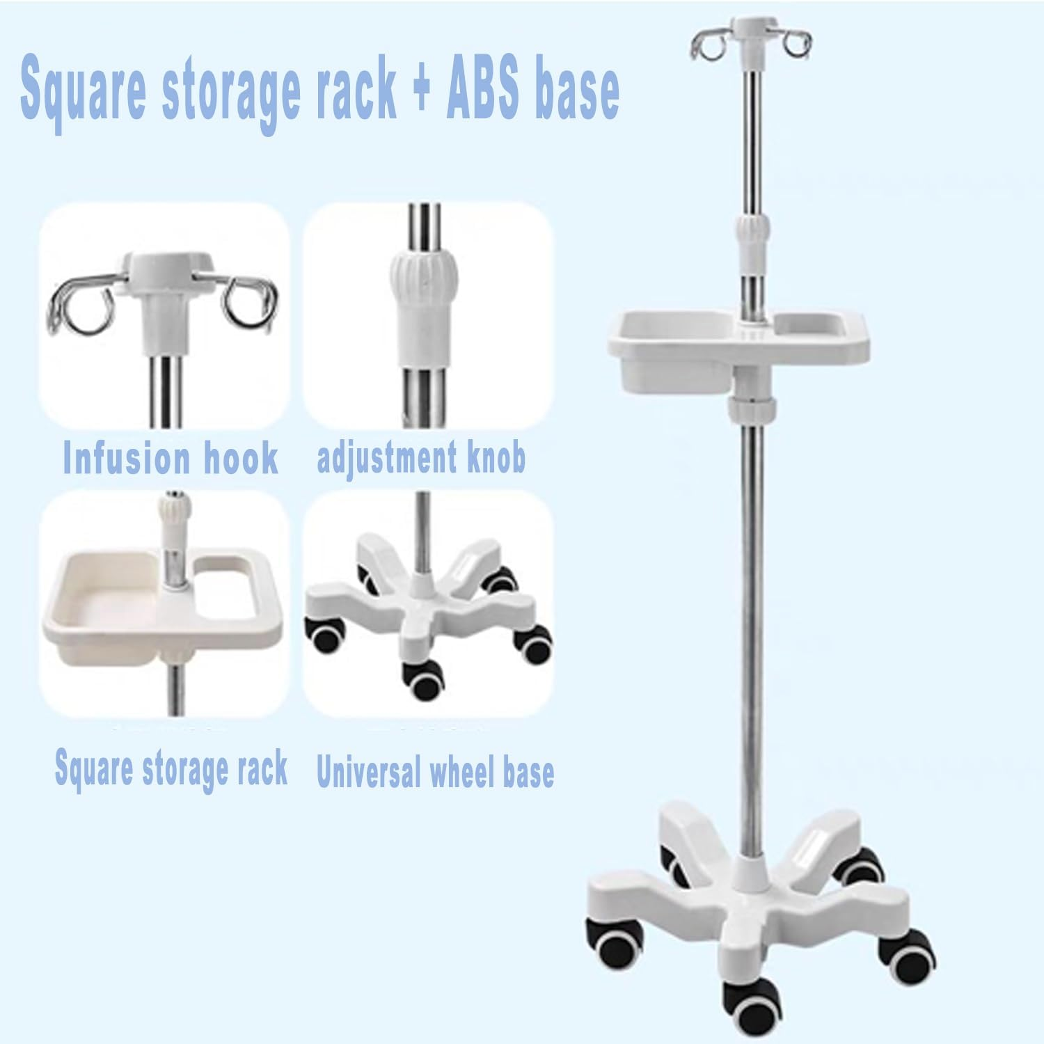 Infusion IV Pole W/5 Wheels Medical Infusion Stand W/Tray/Armrest Stainless Steel Drip Stand Height Adjustable IV Bag Holder for Beauty Salon Clinic Elderly (White) image number 3
