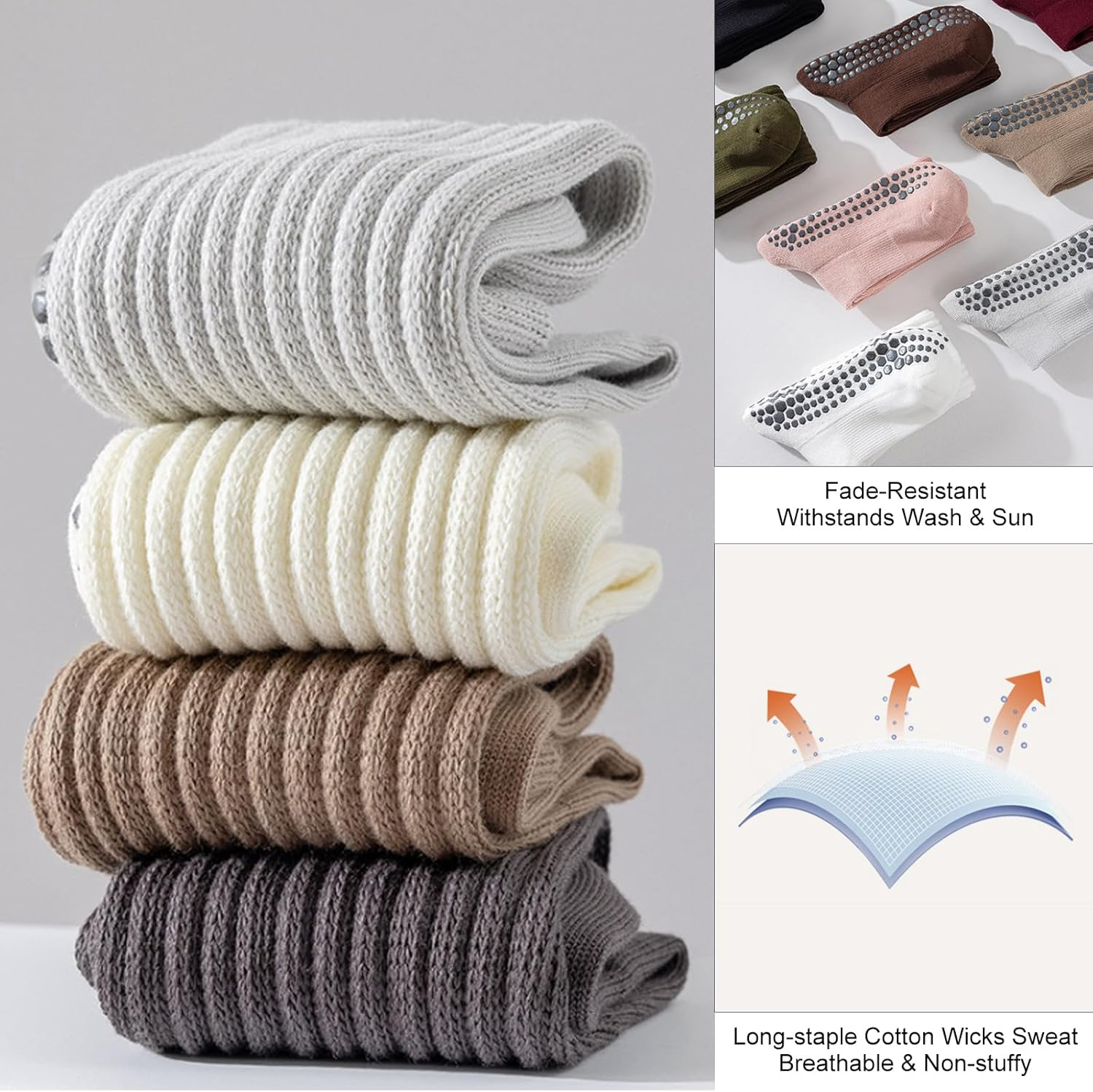 Pilates Yoga Socks for Women with Non-Slip Grips Ideal for Pure Barre, Ballet, Dance, Workouts Comfortable Secure Grip Socks - Cool Color Series image number 5