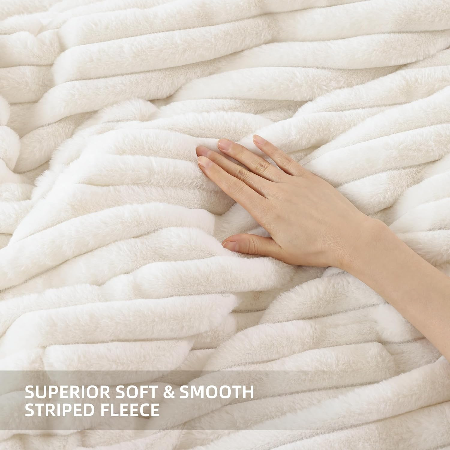 Smoofy Fluffy Full Size Comforter Sets 3 Pieces - Cream White Fleece Fluffy Comforter Set, Luxury Fuzzy Full Bed Set, Soft Comforter Full Size All Season, Heavy Faux Fur Comforter with 2 Pillow Cases image number 1