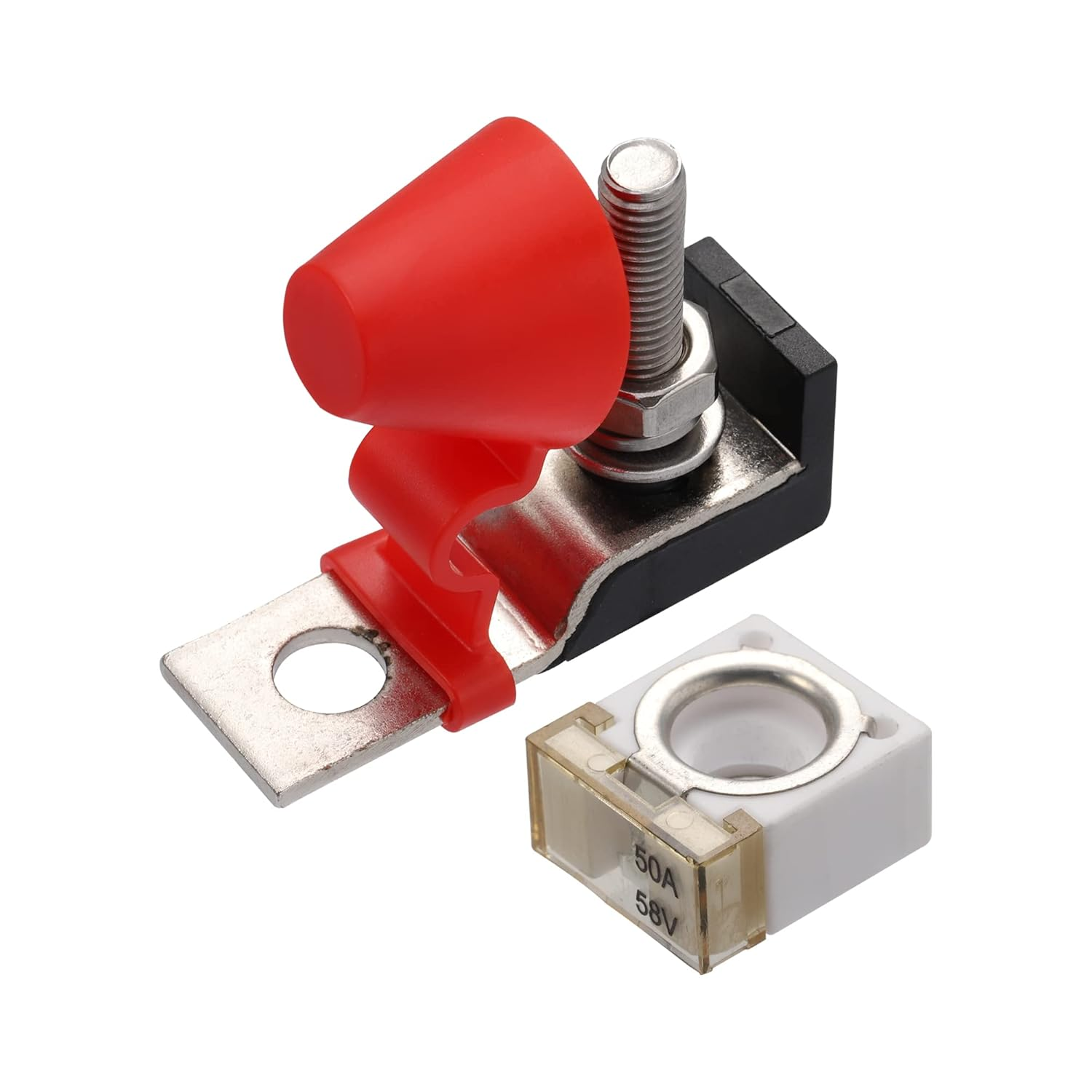 X AUTOHAUX 1 Set 50A Battery Fuse Terminal Fuse Block Kit Fuse Max Voltage 58V for Car Marine Boat RV image number 1