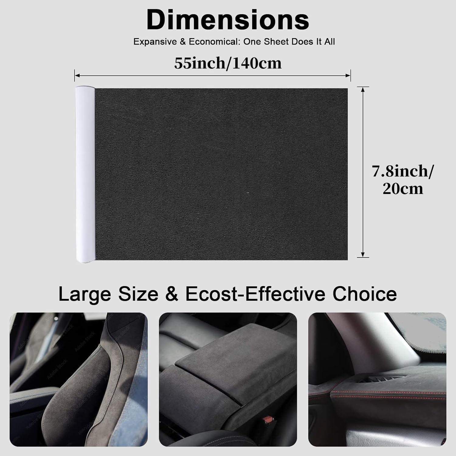 Wesileyern Premium Black Suede Fabric Wrap - 7.8X55 Inch Suede Wrap for Car Interior - Self-Adhesive Microfiber and Synthetic Leather, Stretchable Interior Film for Car and Home Decor image number 4