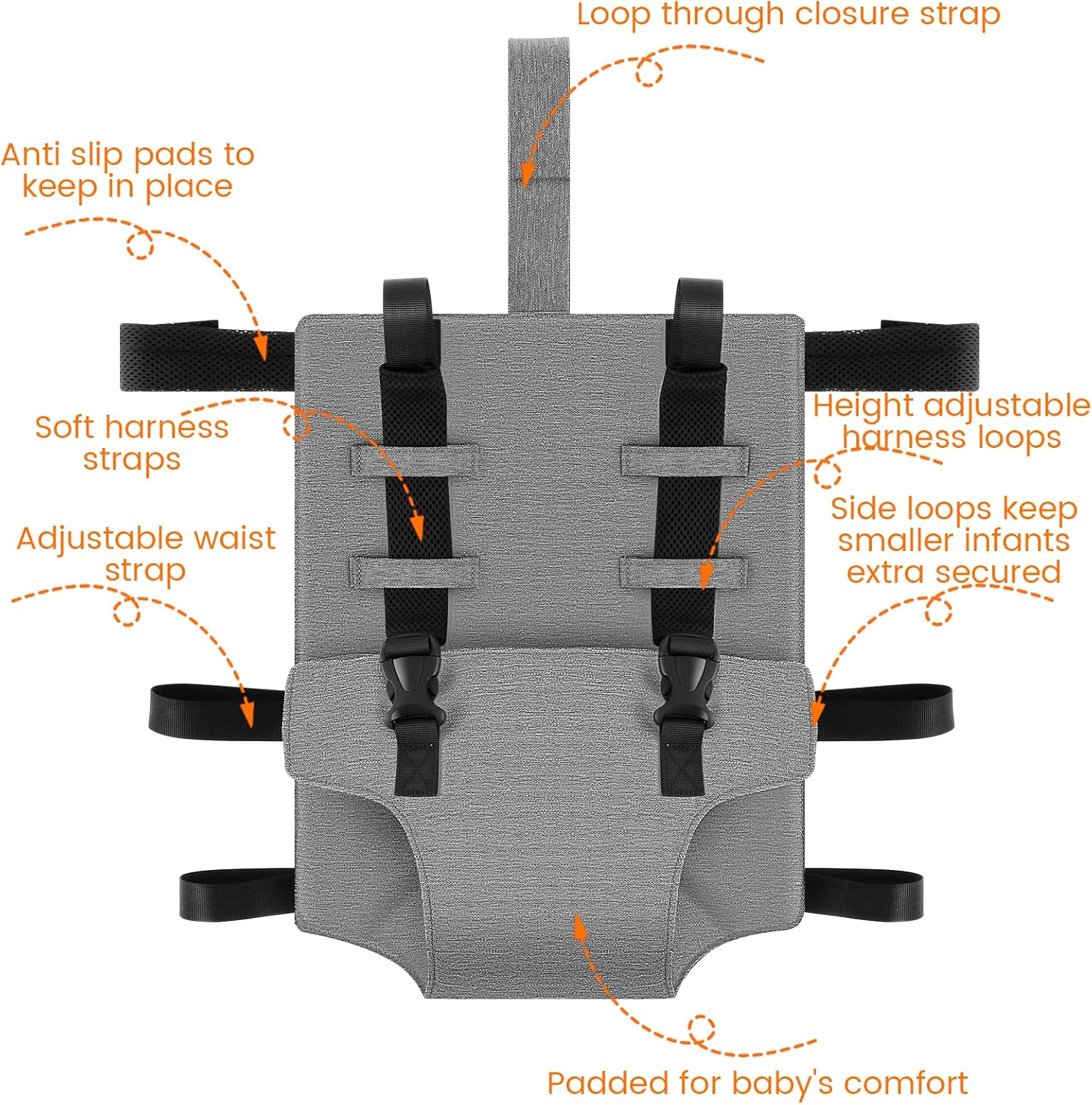 High Chair Harness Seat for Travel Fabric Baby Safety Harness Chair Portable Baby Seat Sack with Harness with Adjustable Straps Baby Travel Essential for Infant Baby Eating Feeding