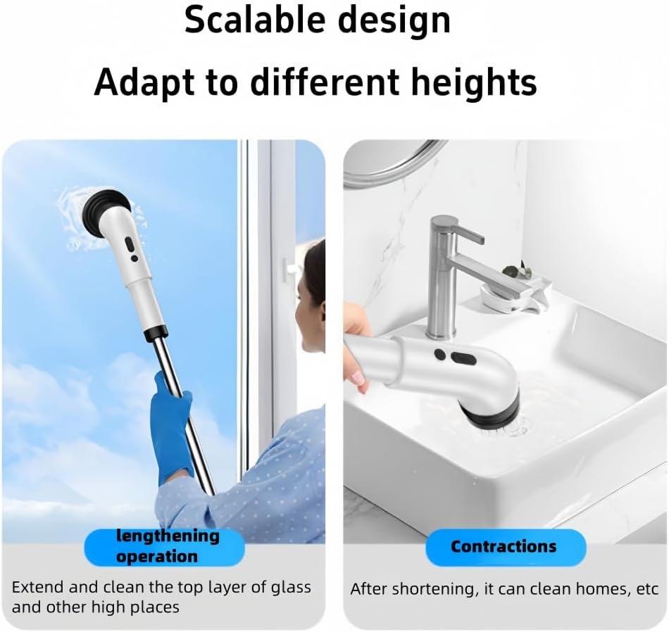 Electric Spin Scrubber, [IPX7 Waterproof] Cleaning Brush with 9 Replaceable Brush Heads, Power Scrubber for Bathroom, Kitchen, Floor, Tub, Toilet image number 5